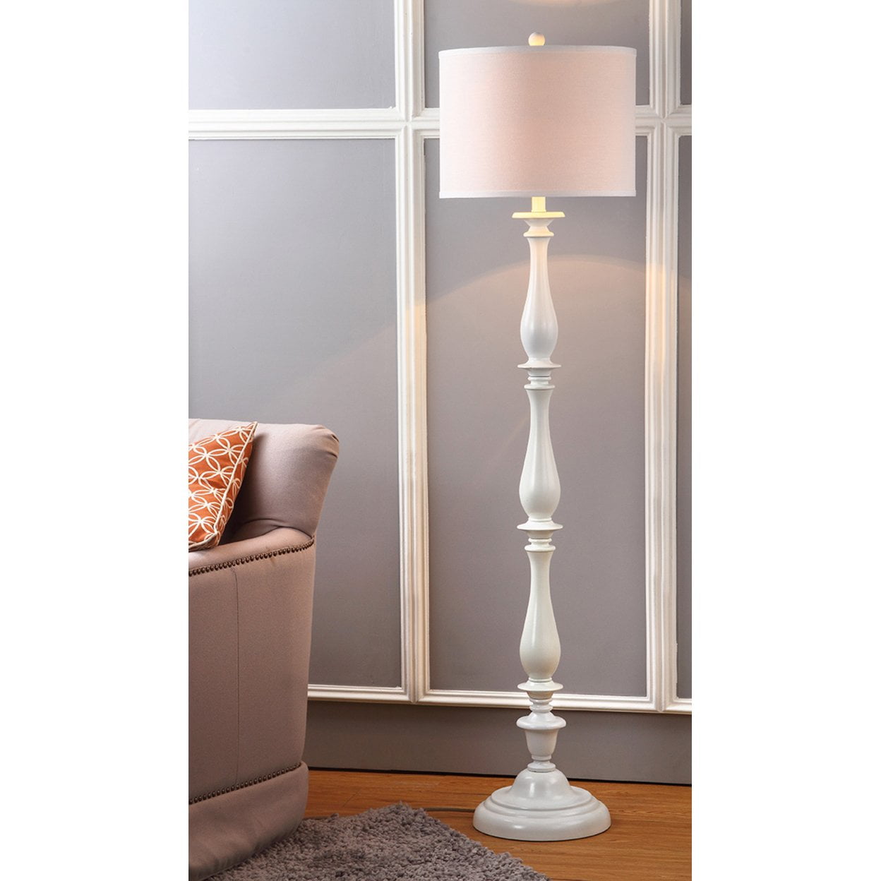 Safavieh Bessie Classic Candlestick Floor Lamp with Cotton Shade (White, 62 in. H) 8ii98
