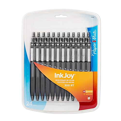 Paper Mate InkJoy 300 RT Retractable Pens, Medium Point, Smooth Writing, Black Ink (Clear, 24 Pack) n7hmr