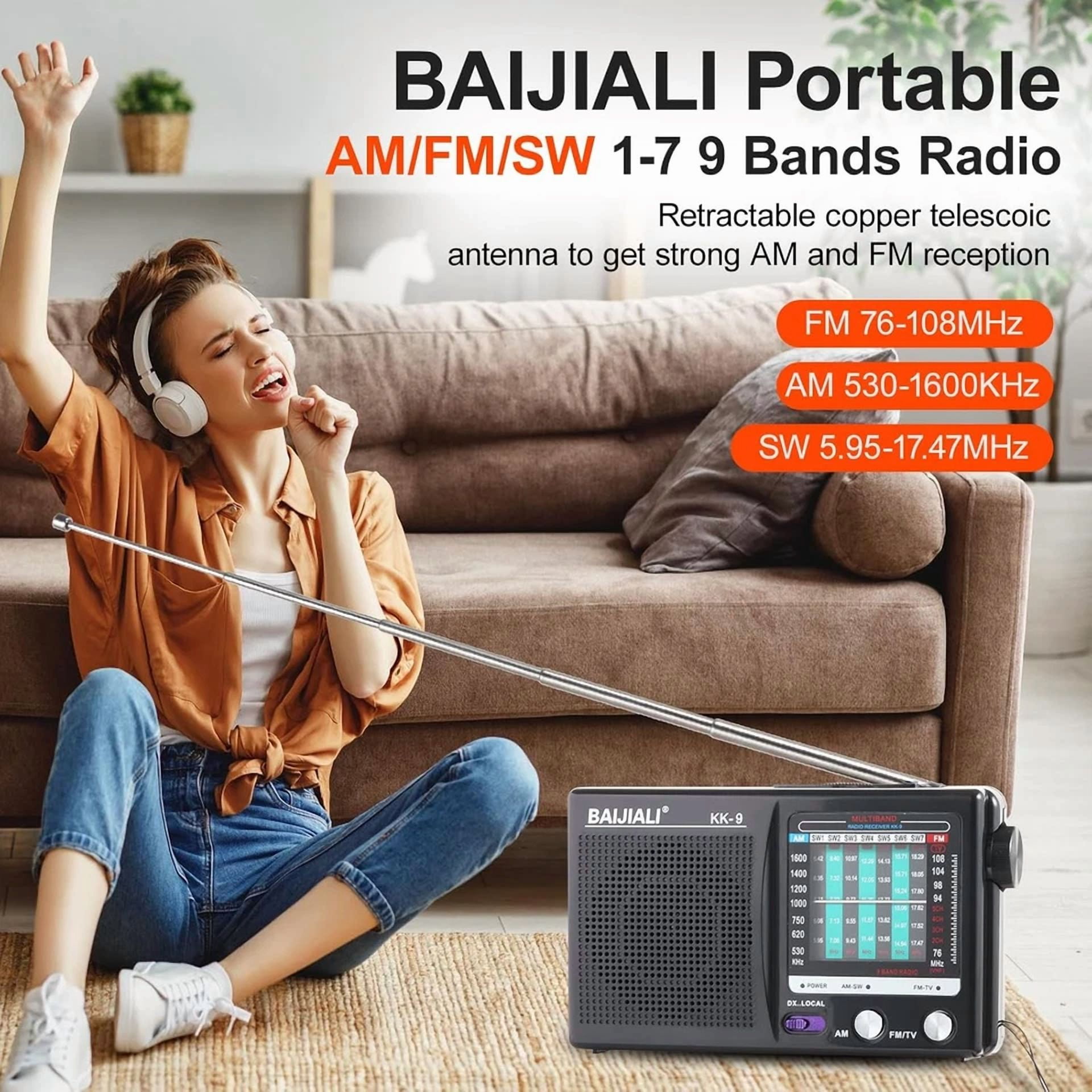 Rhea AM FM Portable Radio with Headphone Jack (Battery Operated, Compact) eelhj