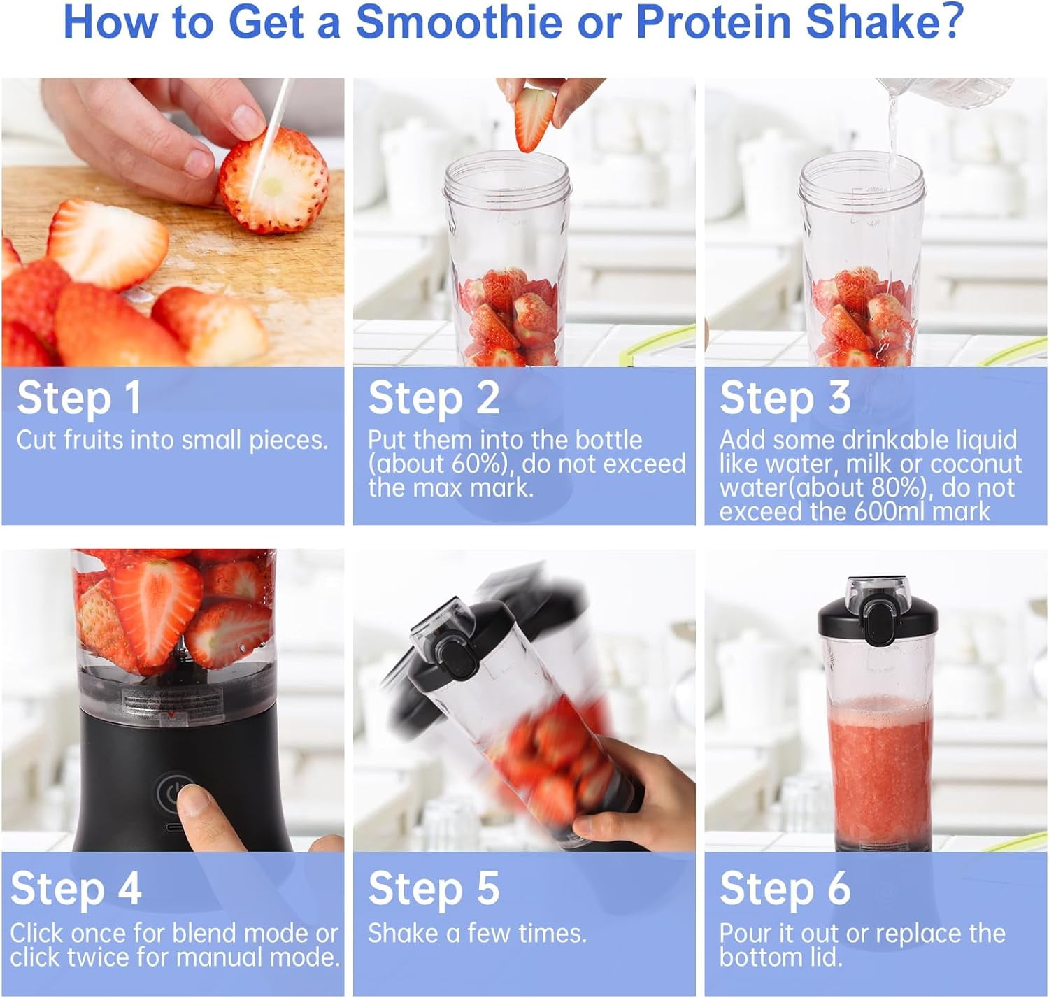 ORFELD Personal Portable Blender for Shakes and Smoothies, Rechargeable Cordless Smoothie Maker (20 oz) 53z78