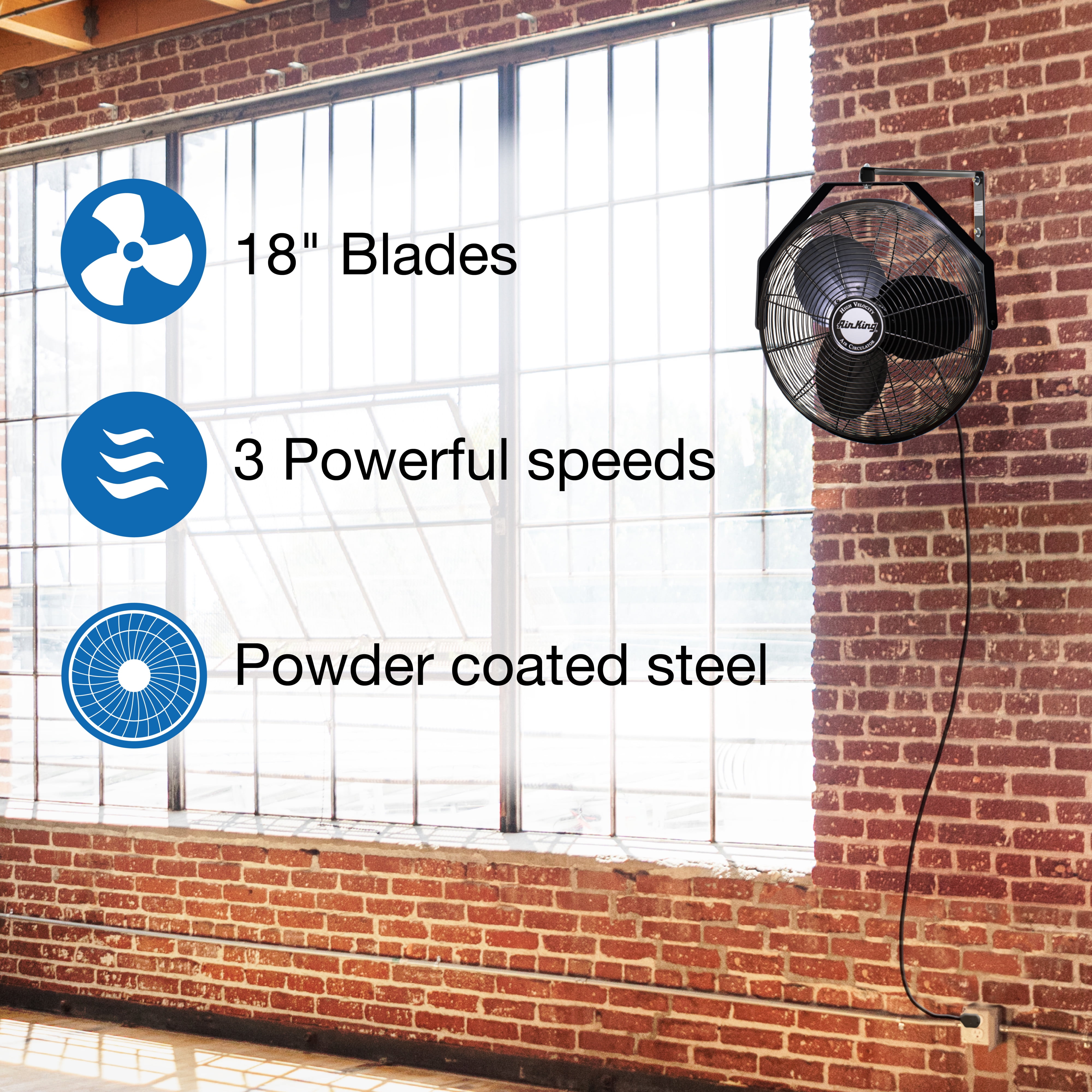 Air King 18 in Industrial Grade High Velocity Wall Mount Fan (Black, 18 in) lor7c