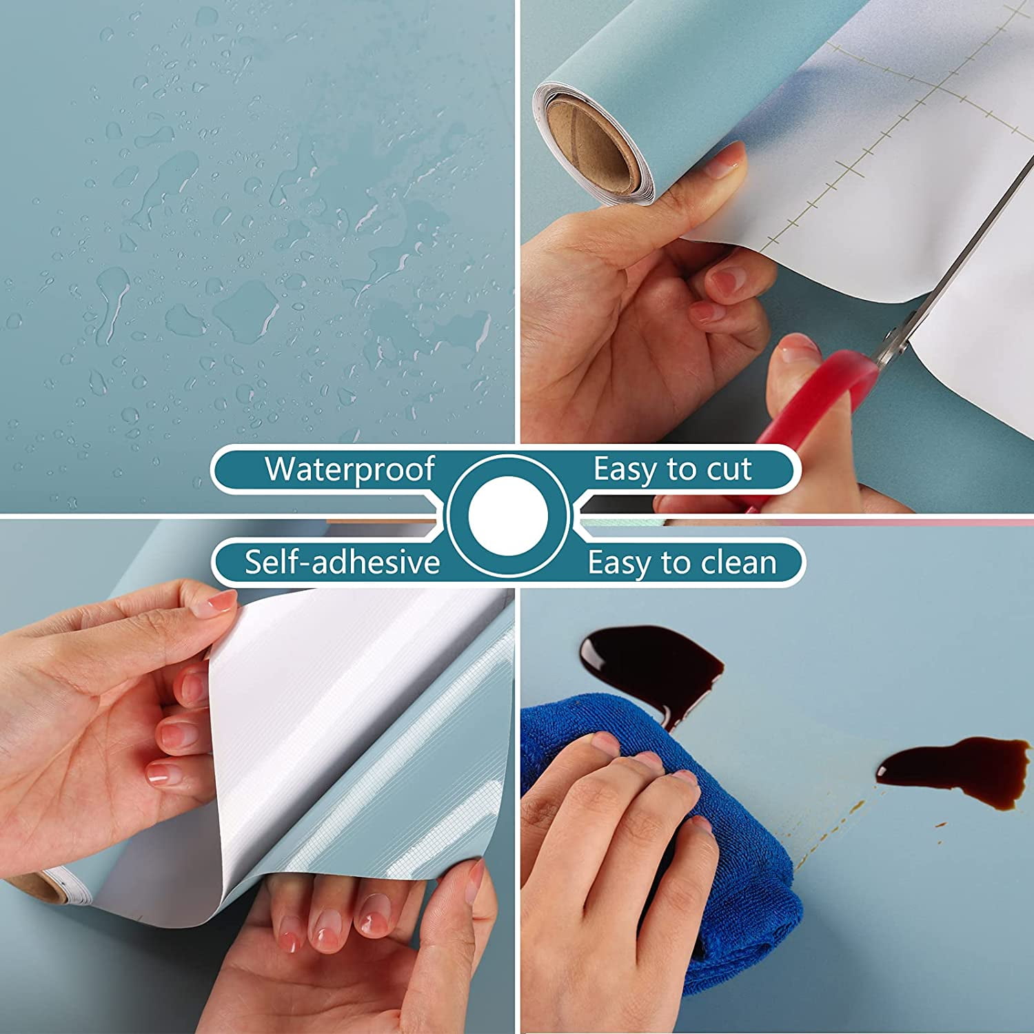 VEELIKE Peel and Stick Wallpaper, Waterproof Matte Ocean Blue Contact Paper for Furniture and Walls (15.7 in x 118 in) 72753