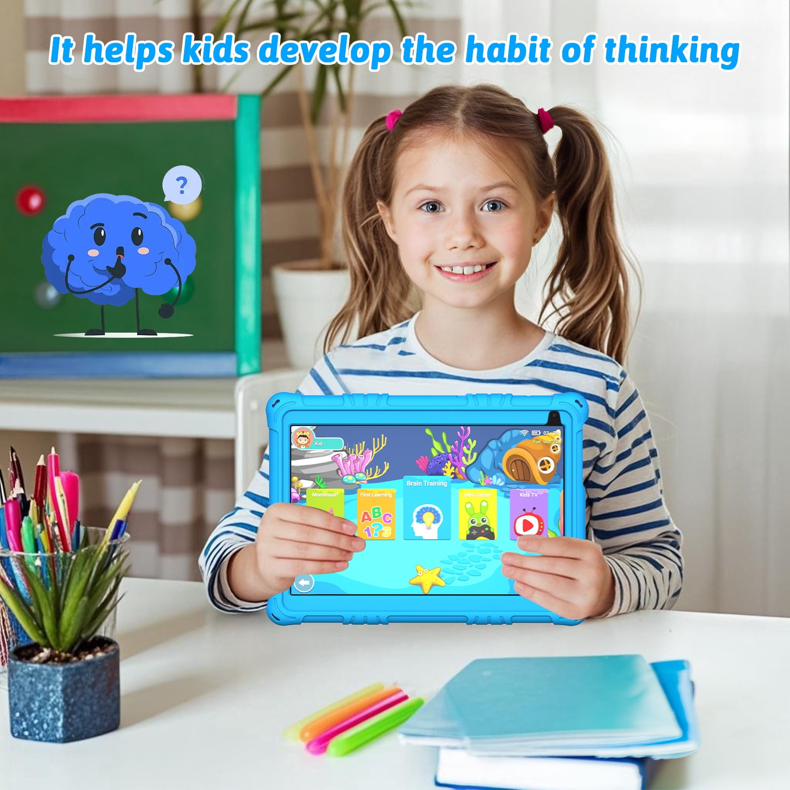 YQSavior Android 15 Kids Tablet 10.1 in IPS HD Display (Blue, 32GB) lnyuc