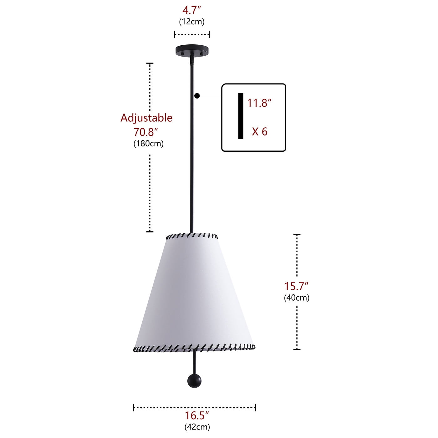 Aiwen Vintage Pendant Light, Industrial Farmhouse Ceiling Lamp with Linen Cone Shade (White, 16.5 in) i17a3