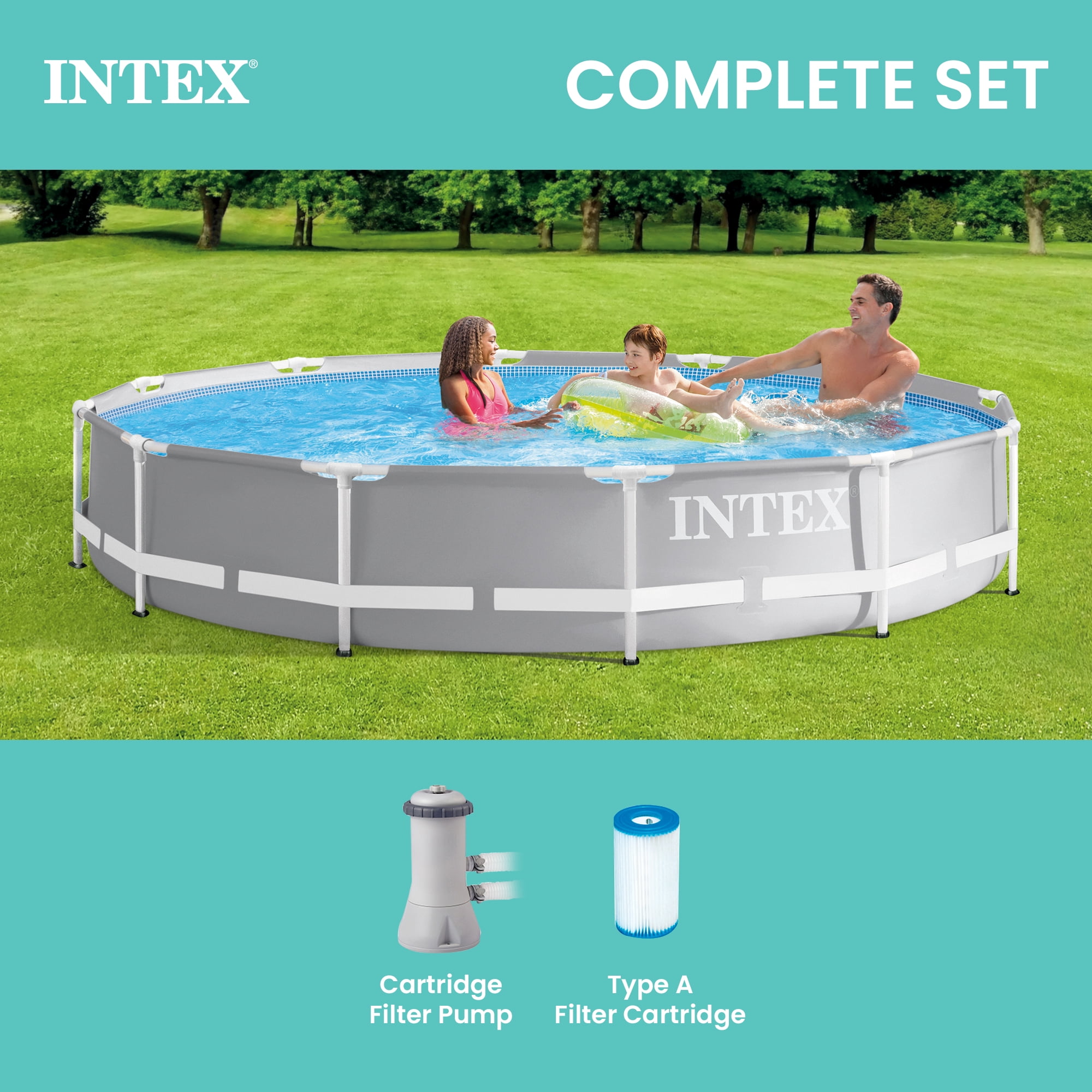 Intex 12ft x 30in Prism Frame Above Ground Swimming Pool and Maintenance Kit (Grey, 12 ft x 30 in) 8xdjc