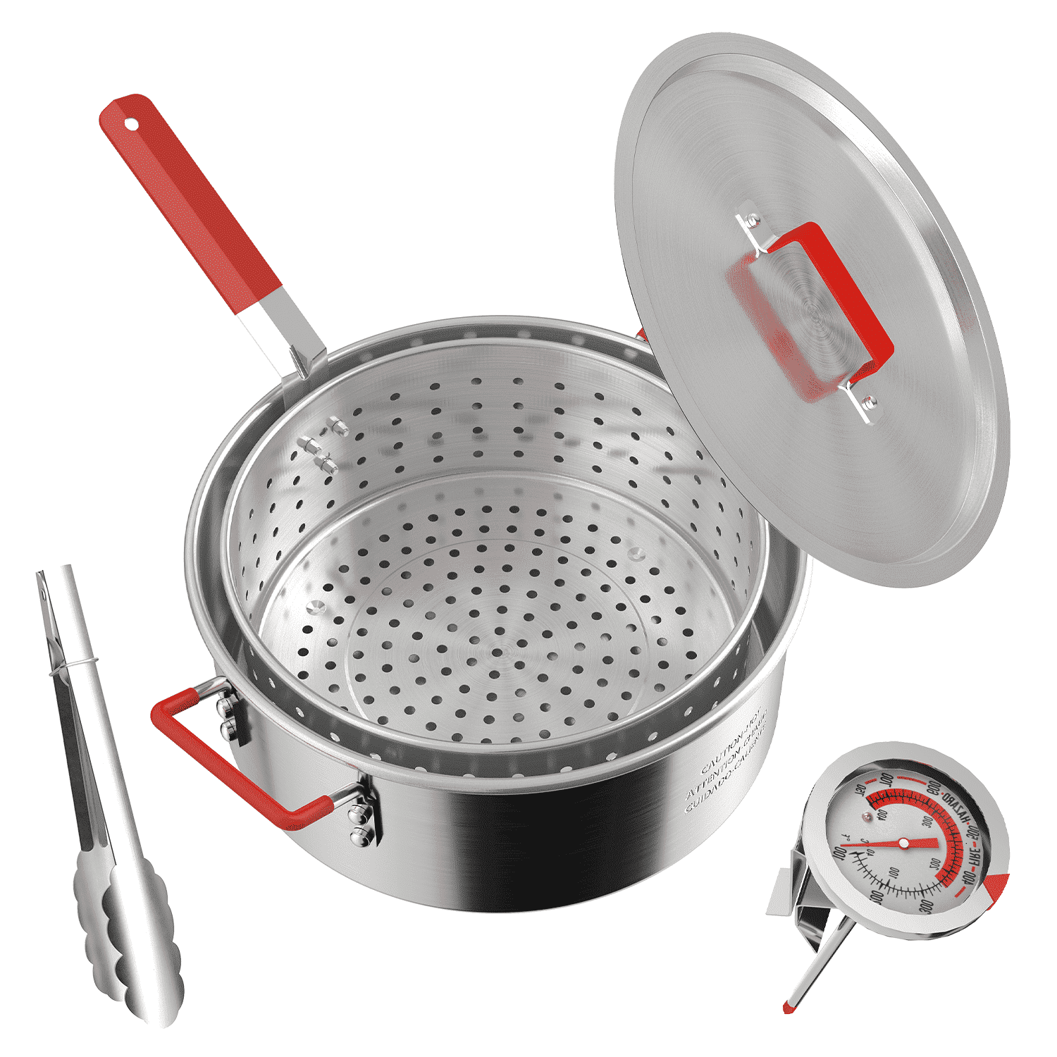 FURRYFECTION Aluminum Fish Fryer Pot with Basket and Lid (10 qt, Silver) pif2w