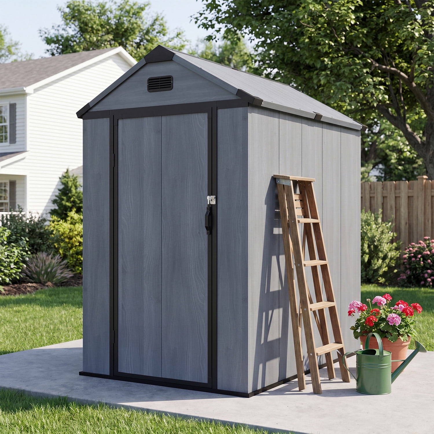 Dateyes Outdoor Resin Storage Shed, Heavy Duty Garden Tool Shed with Floor and Metal Frame (Dark Gray, 6 ft x 4 ft) kh4f8