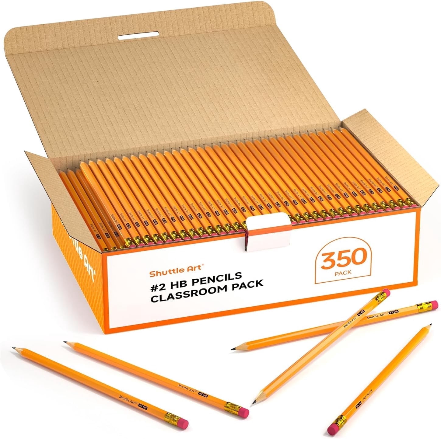 Shuttle Art #2 HB Wood-Cased Pencils, Pre-Sharpened Graphite Pencils with Erasers (Yellow, 350 Pack) aubum