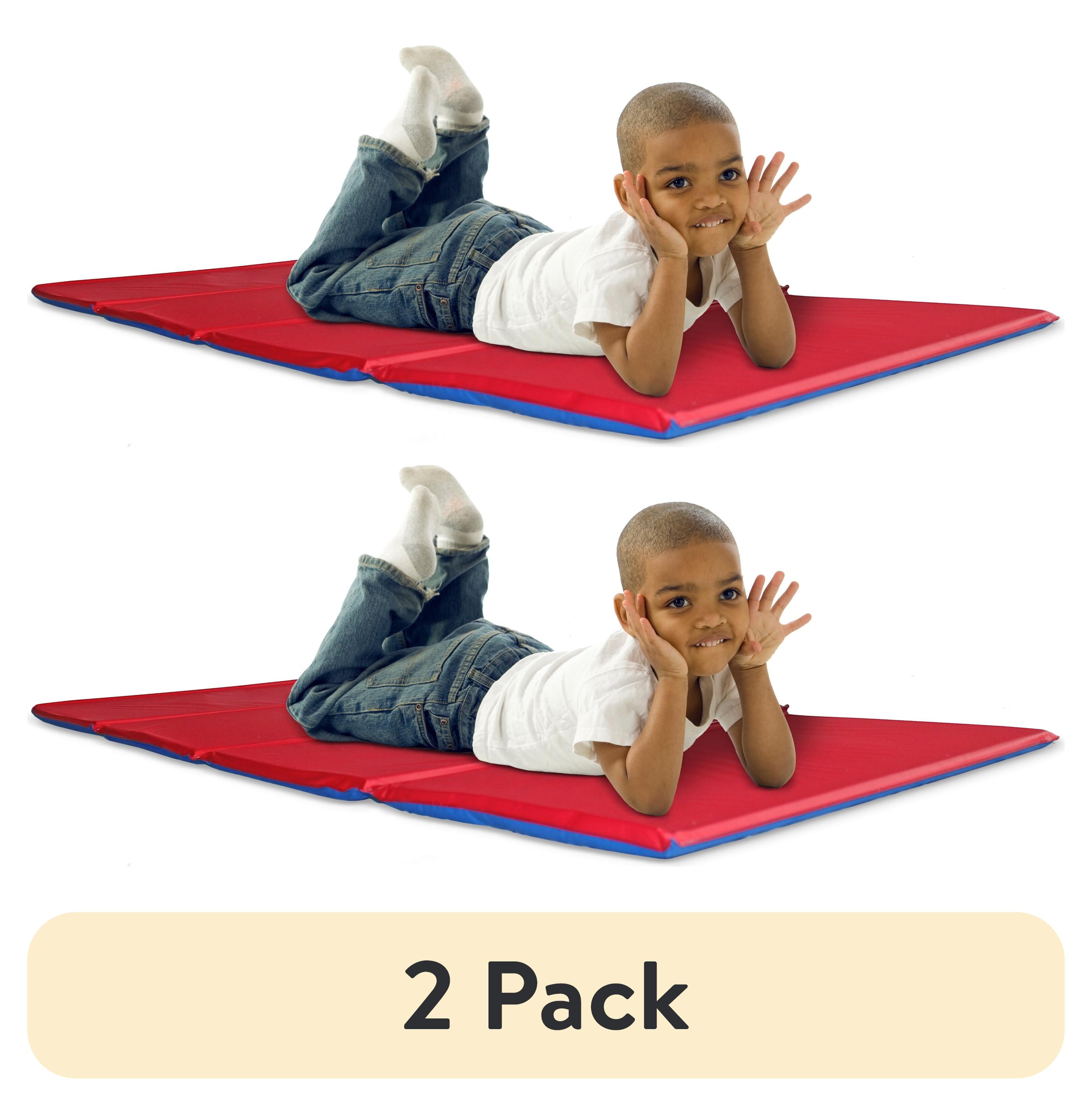 Peerless Plastics KinderMat Tri-Fold Nap Mat for Preschool and Daycare (Red and Blue, 2 Pack, 1 in x 19 in x 45 in) 4wu6z