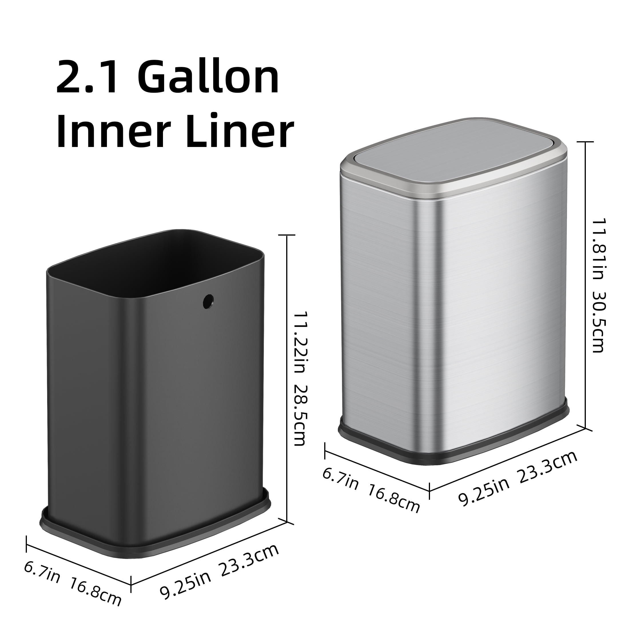 KSSKSS Stainless Steel Bathroom Trash Bin with Swing Lid, Fingerprint-Resistant Silent Waste Basket for Office and Home (Titanium Silver, 2.1 Gallon) gs8vc