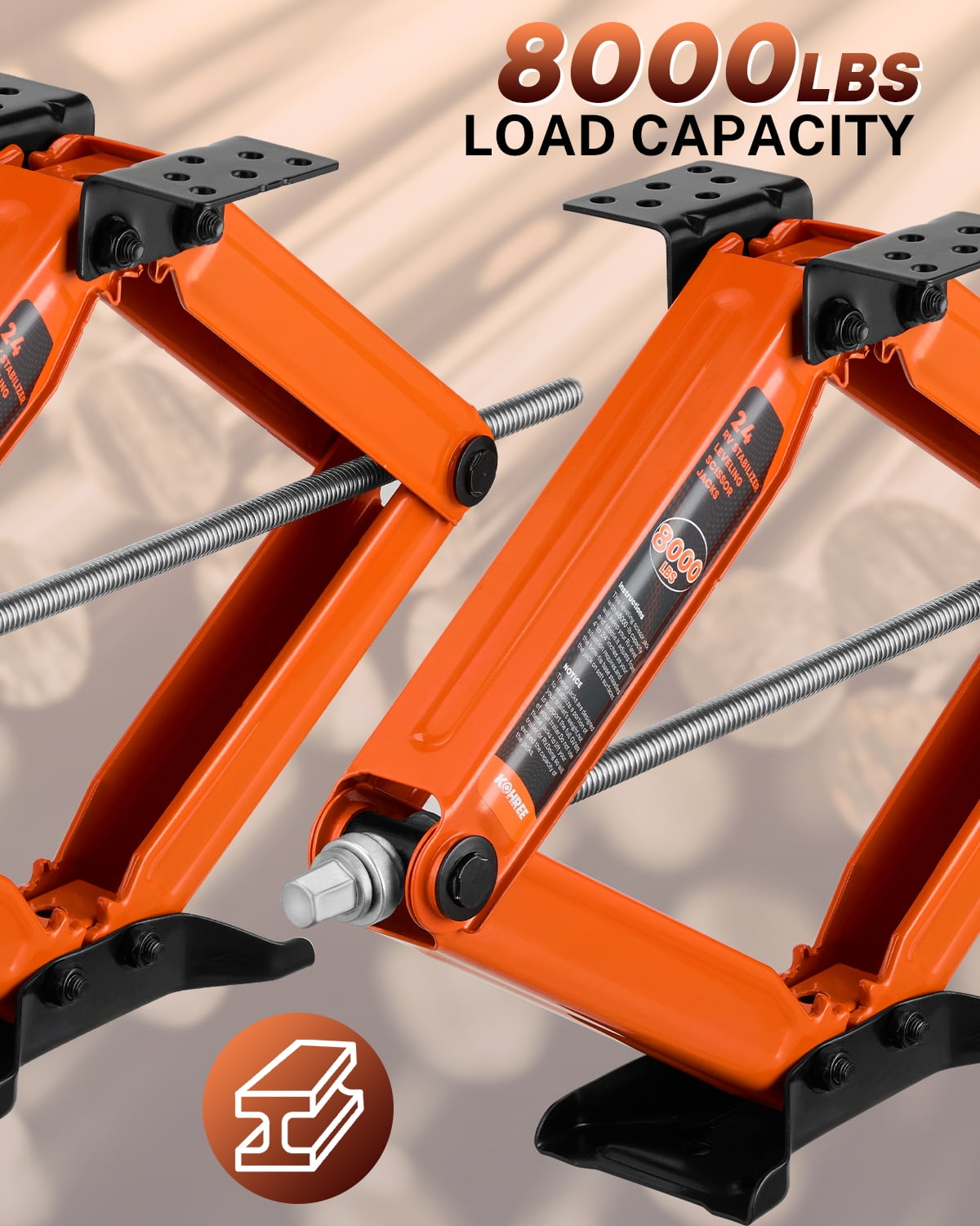 Kohree RV Scissor Jacks Heavy Duty Stabilizer Leveling Kit (Orange, 2-Pack, 8000 lb, 4-24 in Adjustable Height) lp7hc