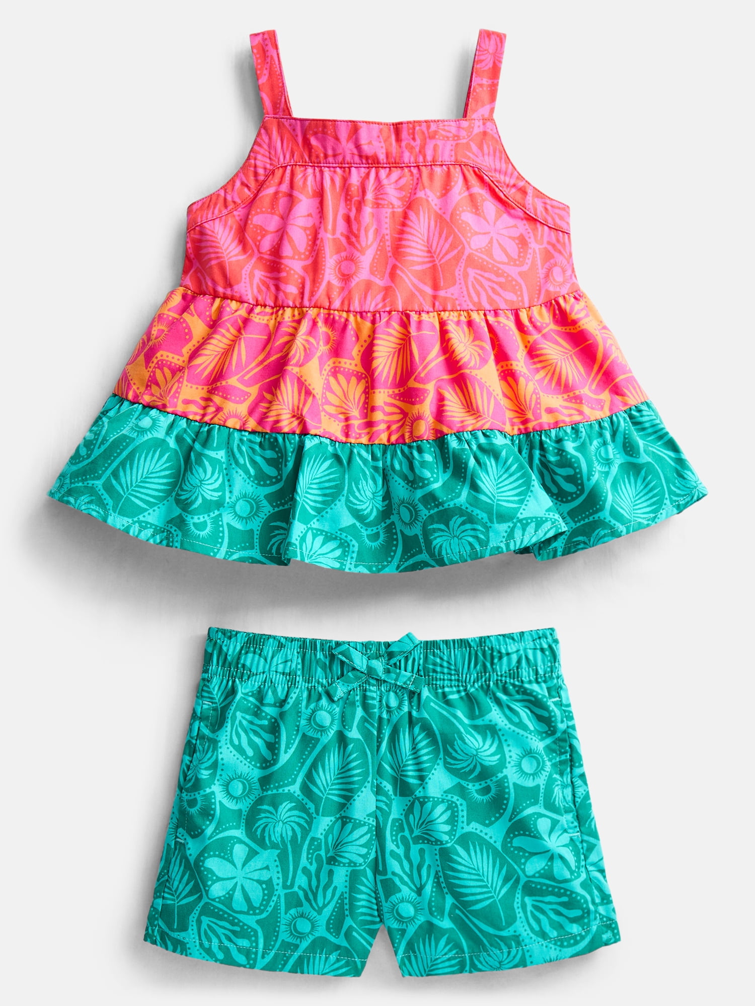 Wonder Nation Toddler Girl's 2-Piece Tiered Tank Top and Shorts Set (Multi-Color, 5T) vzuwn
