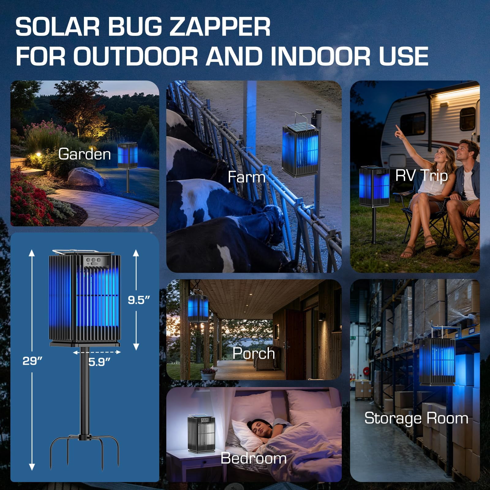 Aenkyo Solar Bug Zapper Outdoor Electric Mosquito Killer Lamp (Black, 2100 sq ft) 2n1y2