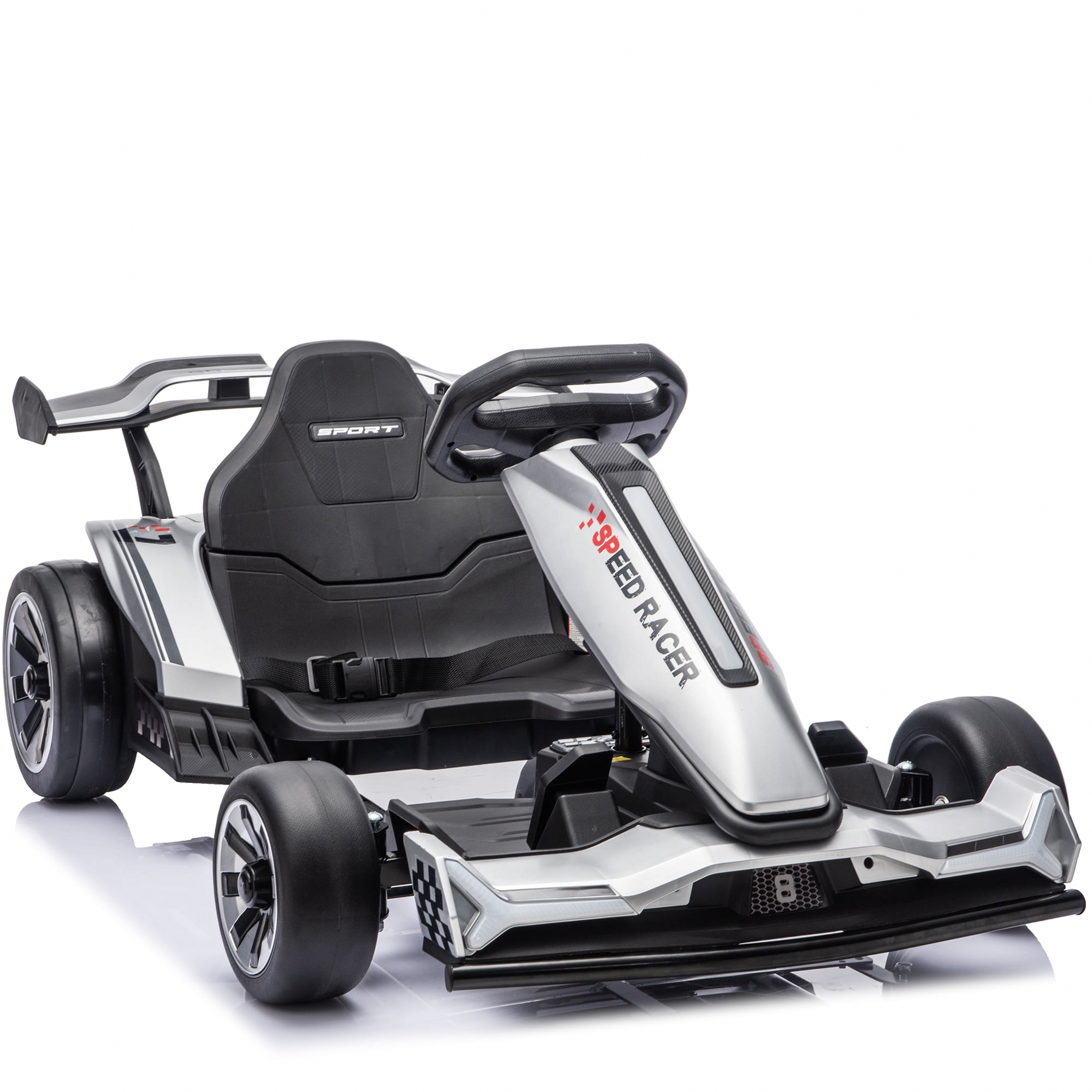 Zukpow 24V 800W Electric Go Kart Drift Car with Adjustable Frame, EVA Wheels, Bluetooth Audio (Silver, 48.5 in) lmfcb