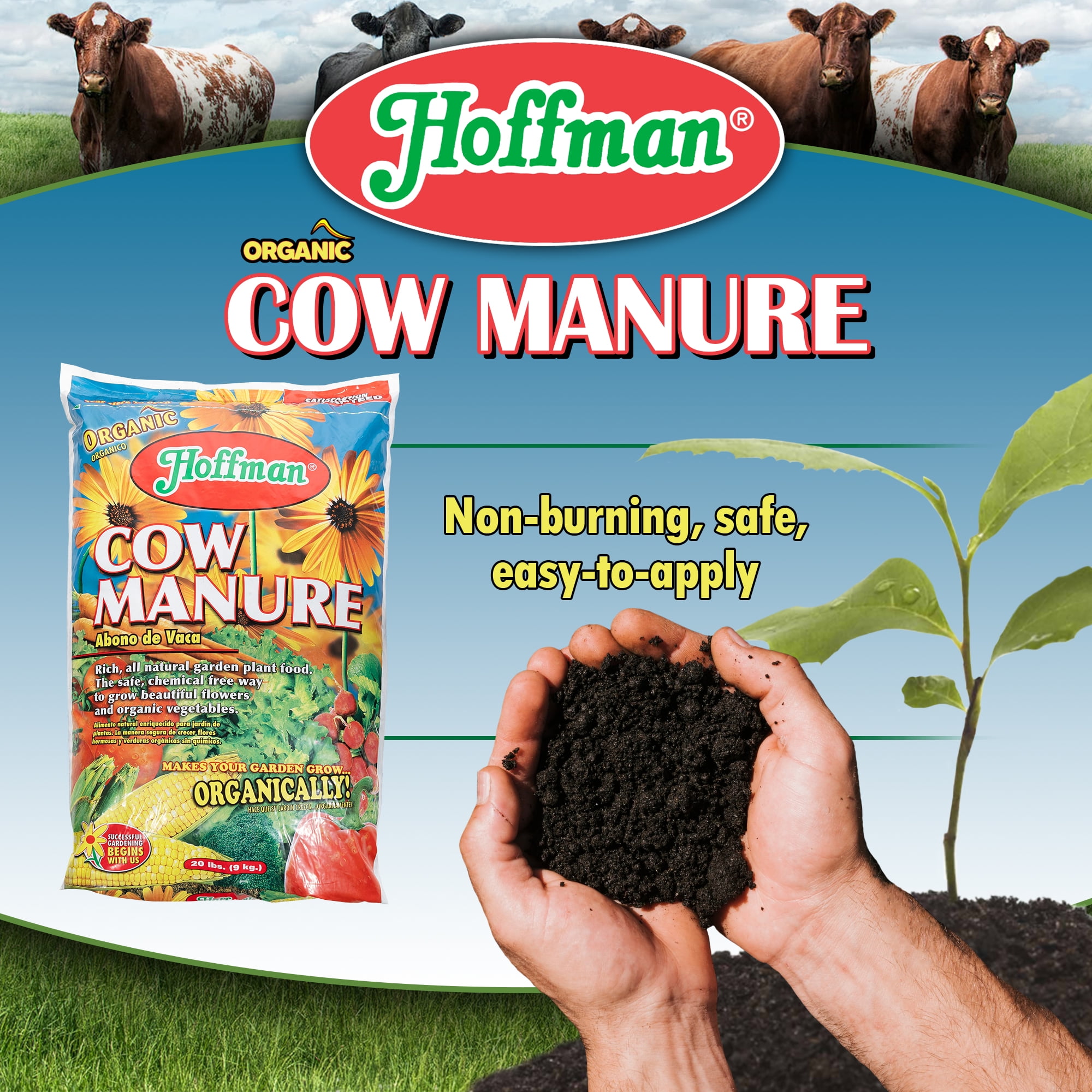 Hoffman Organic Cow Manure Garden Fertilizer for Vegetables and Flowers (1-1-1 Formulation, 20 lb) wsq4v