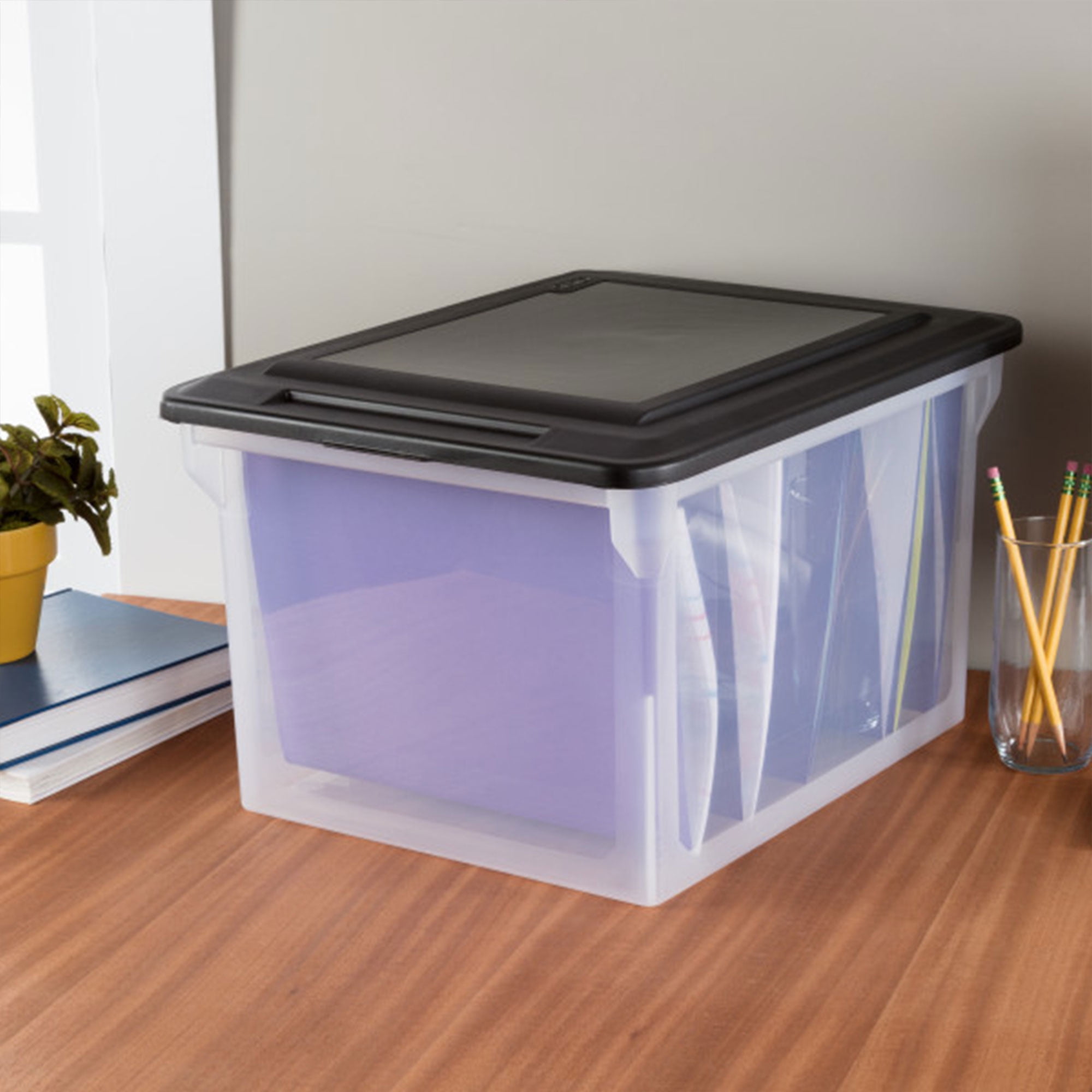 Sterilite Clear File Storage Box with Indexed Lid for Letter and Legal Folders (12 Pack, 18.5 in x 14 in x 11 in) qv9qx