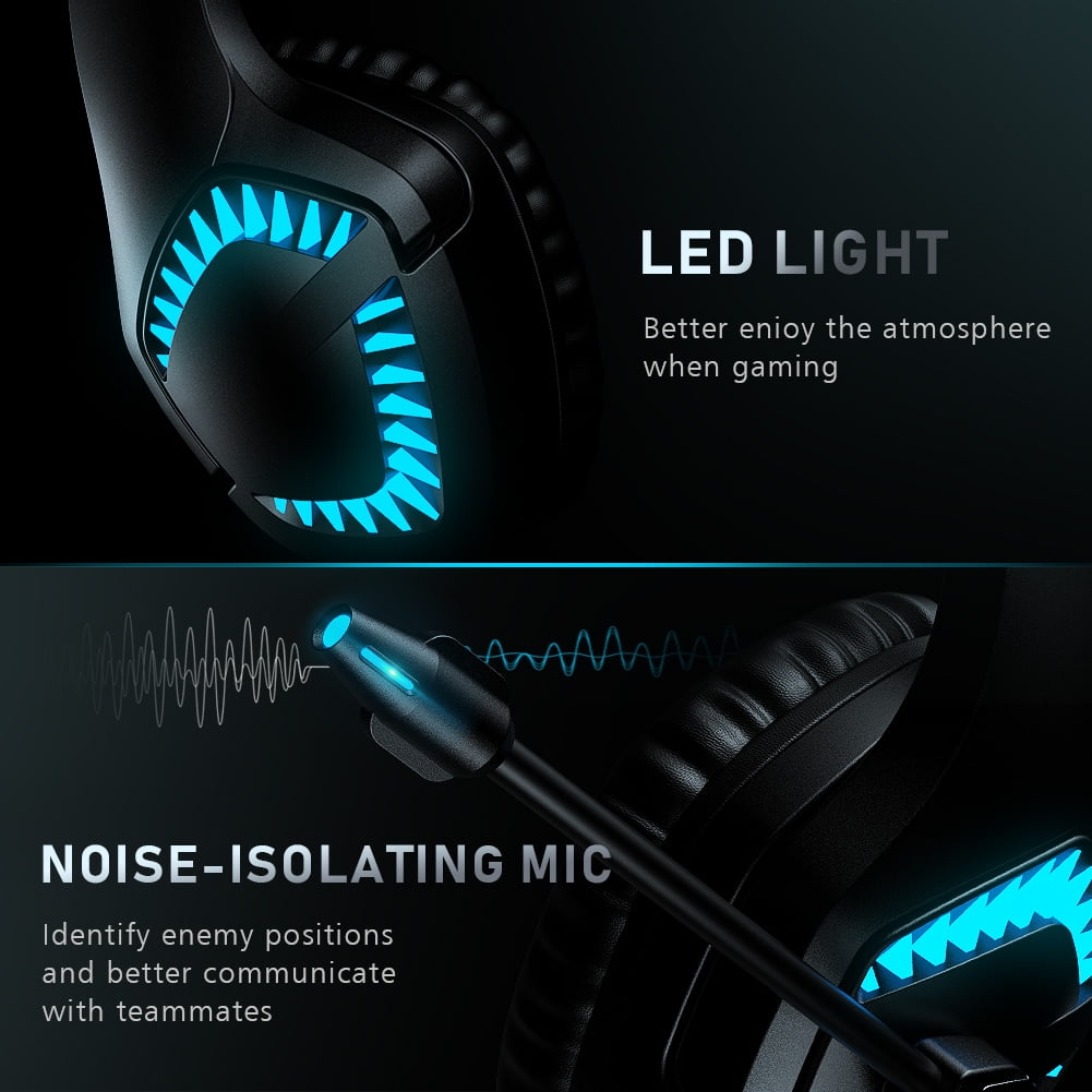 WodnHoak Gaming Headset with 7.1 Surround Sound, Noise Canceling Microphone & LED Lighting (Blue, 1 Pack) npkbr