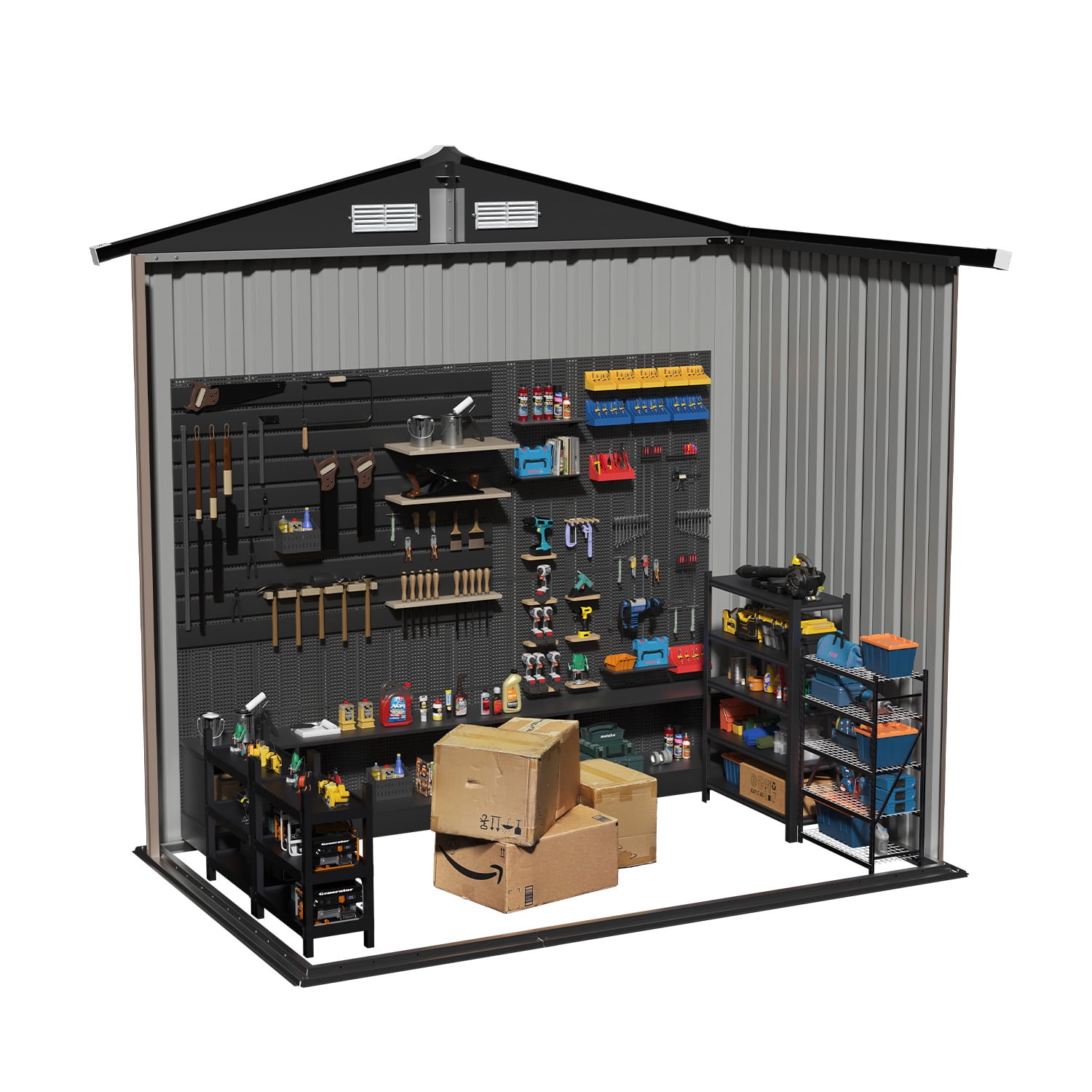 Clouddwell Outdoor Storage Shed, Heavy-Duty Metal Garden Shed with Lockable Doors (Brown, 6 ft x 4 ft) zh4dj