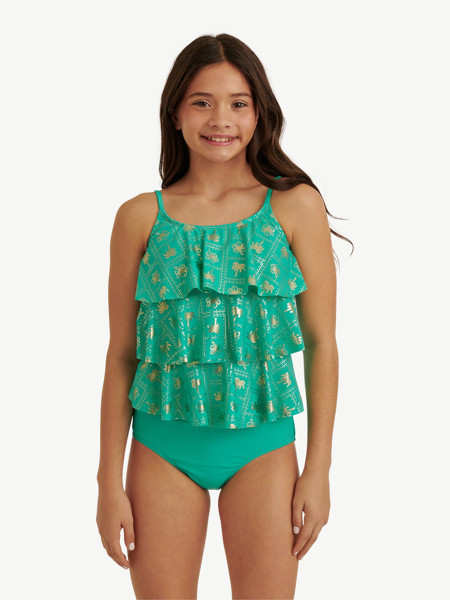 Justice Girls 2-Piece Ruffle Tankini Swimsuit (Blue, XS) 6mgcb