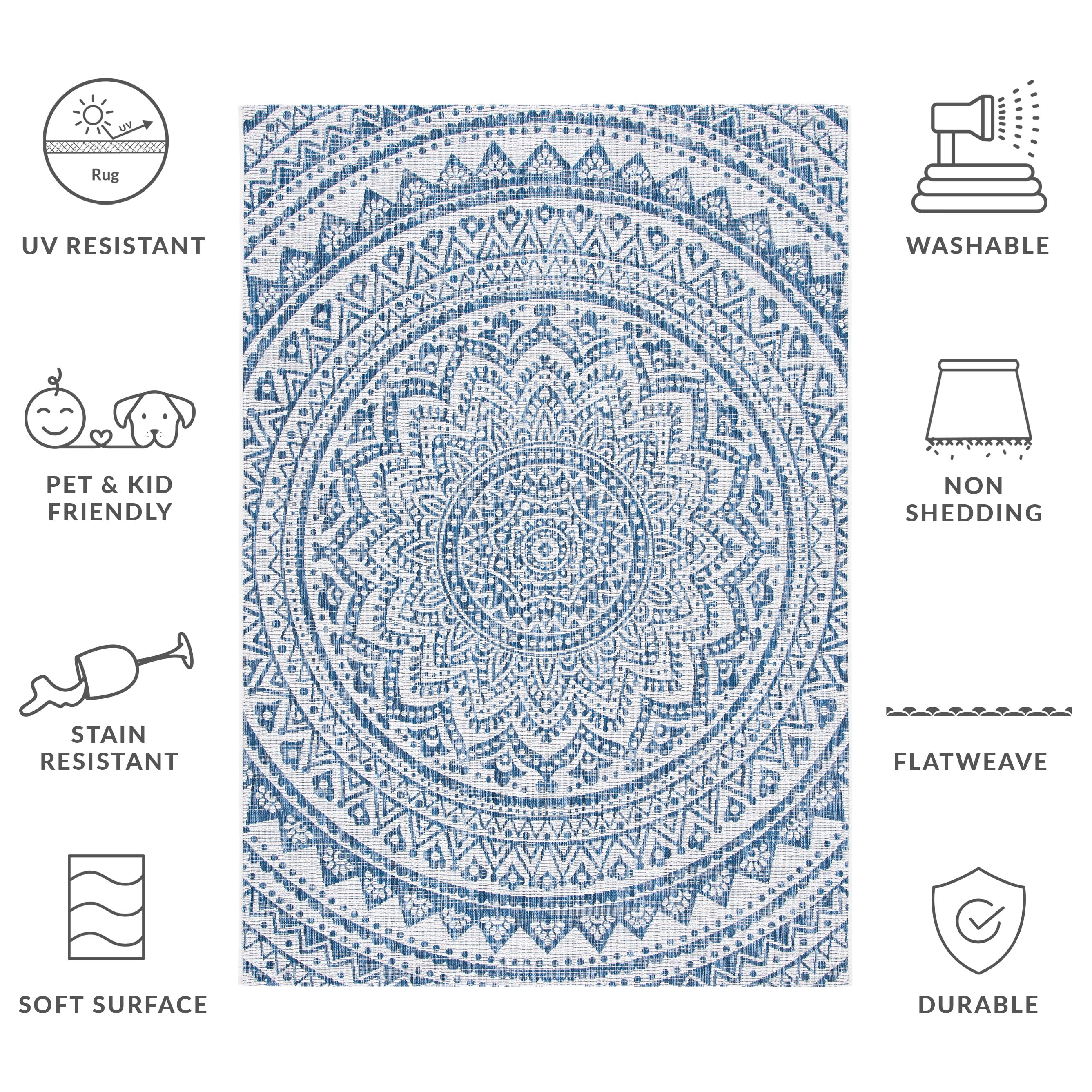 Safavieh Courtyard Josiah Floral Medallion Indoor/Outdoor Area Rug (Ivory/Navy, 2 ft 7 in x 5 ft) btttp
