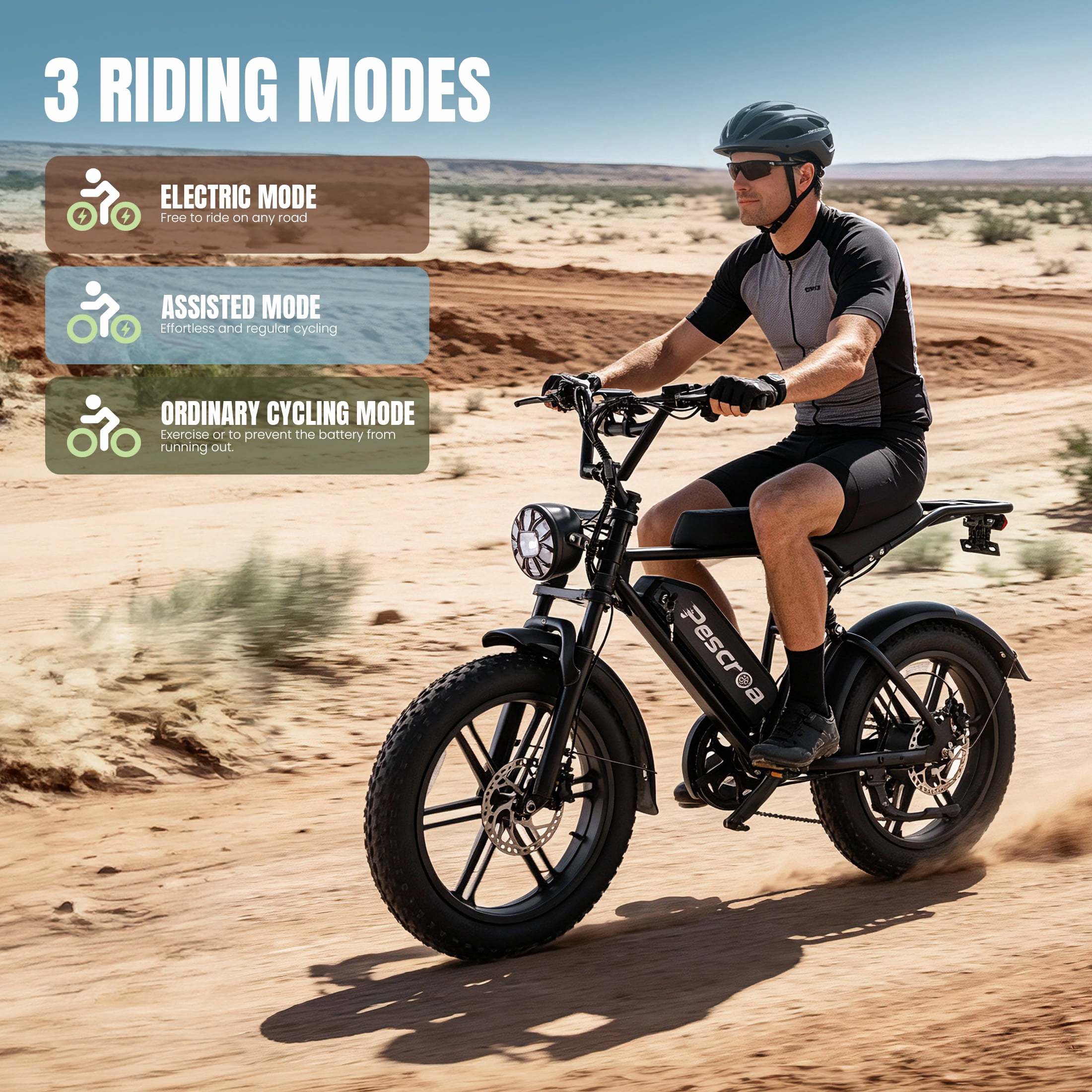 PESCROA Electric Mountain Bike, 1500W Motor Fat Tire E-Bike for Adults, 7-Speed Commuter Bicycle (Black, 20 in) vzp8q