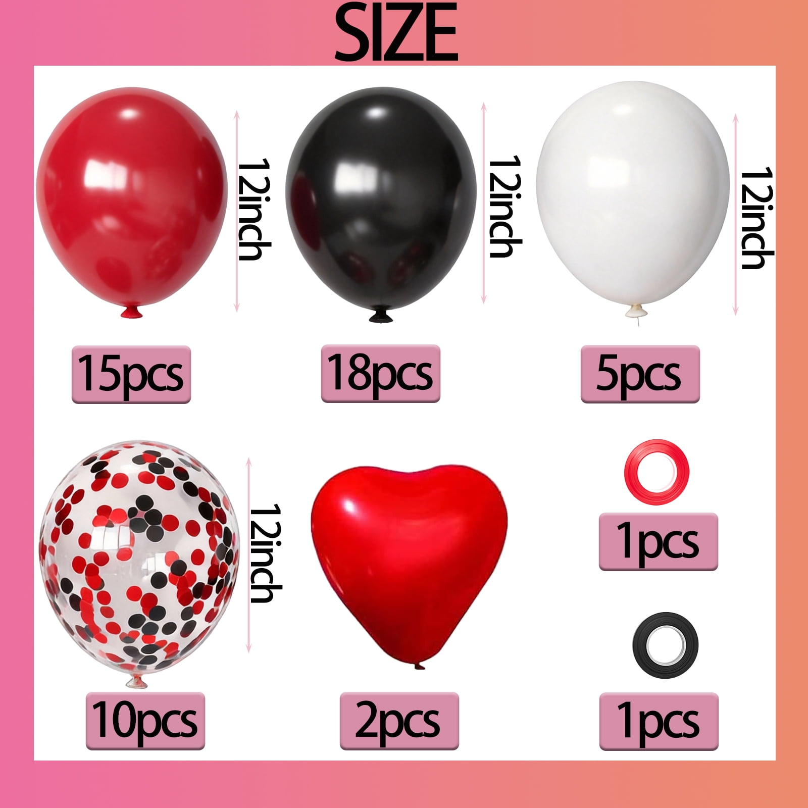 Qiameng Latex Party Balloons Set for Birthday Wedding Graduation Decorations (Red Black White, 50 Pack, 12 in) pv9s7