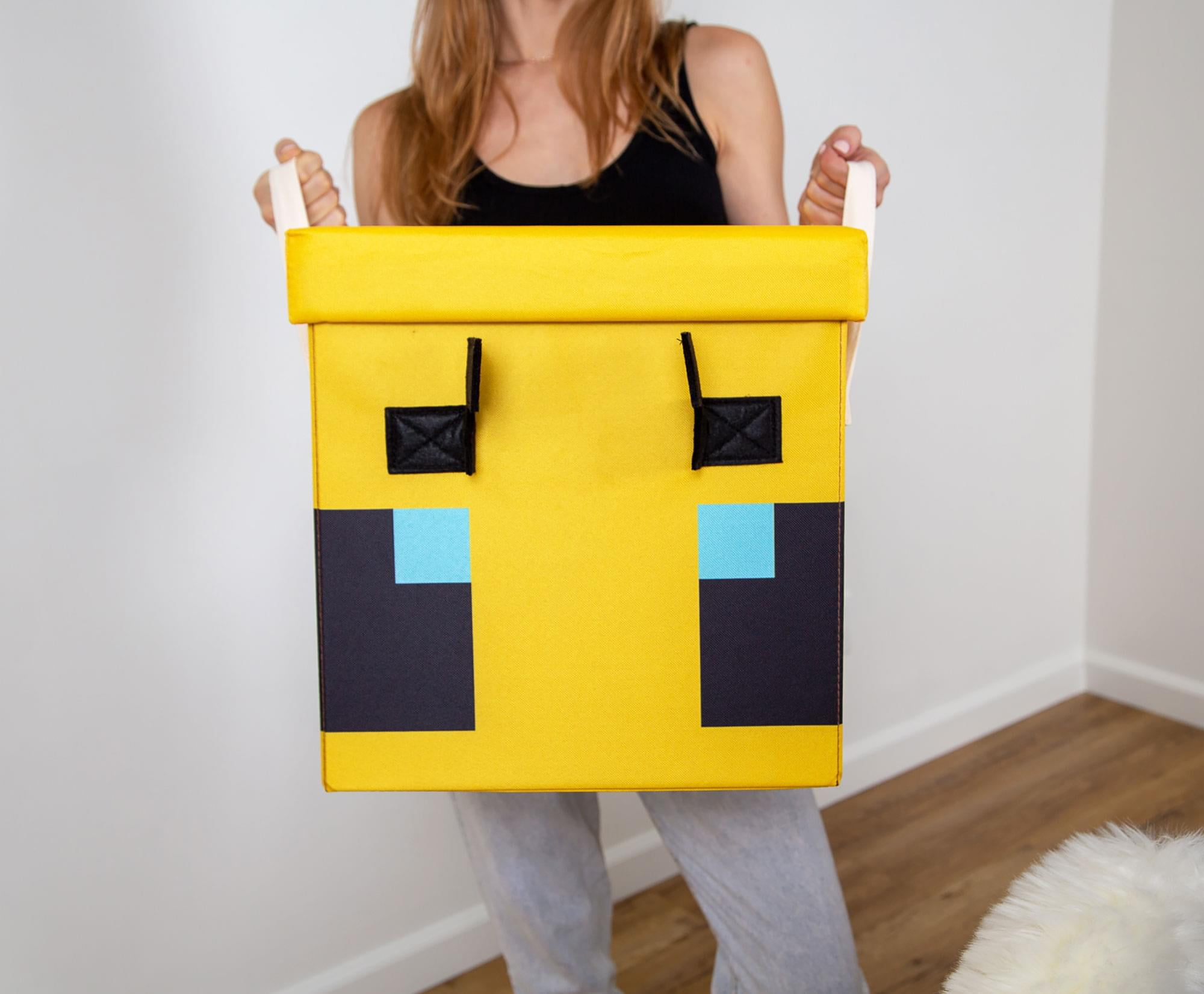 Minecraft Bee Fabric Storage Bin Cube Organizer with Lid (Yellow, 15 in) gi3cp