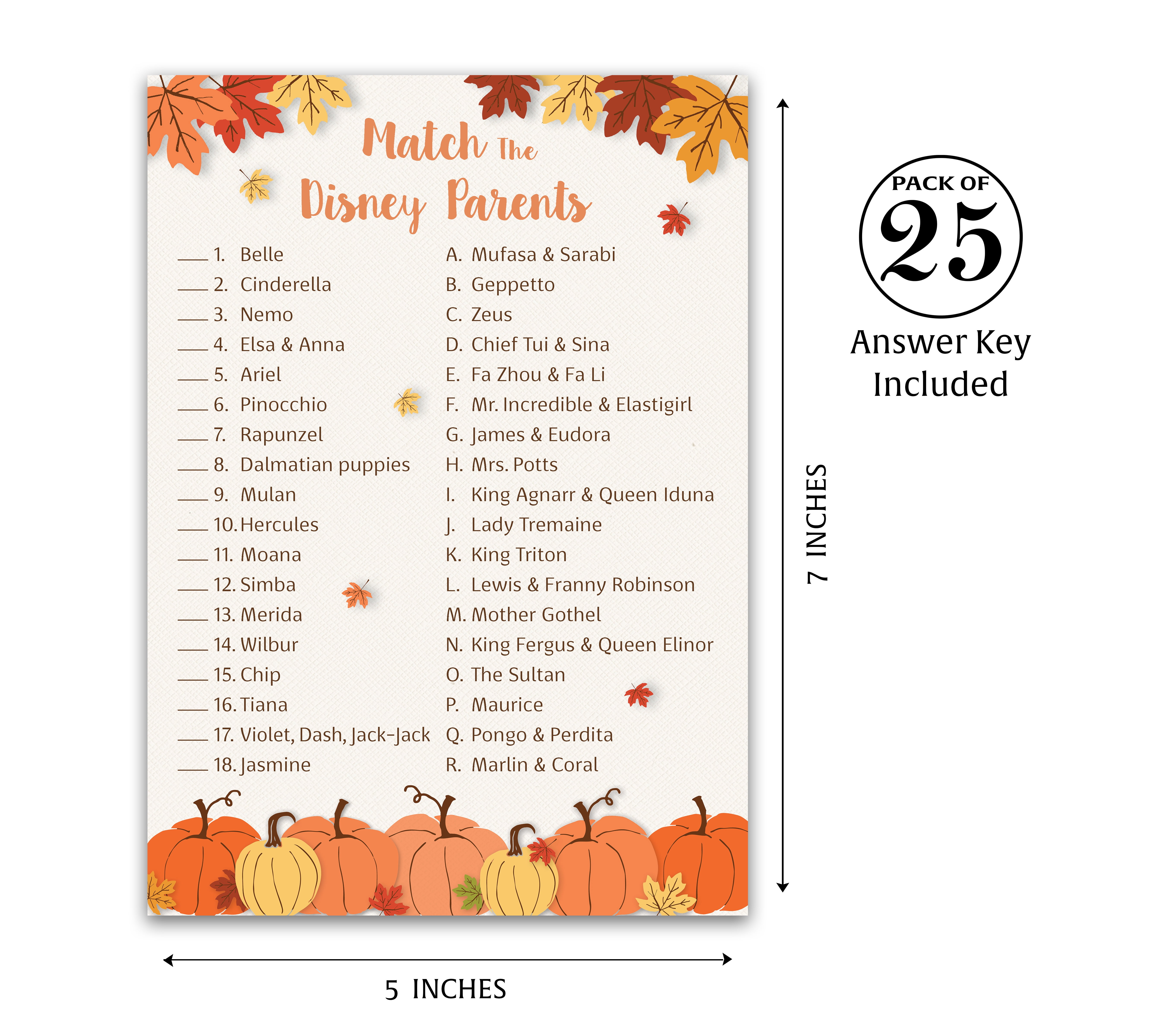 Roseum Collections Little Pumpkin Baby Shower Game, Cartoon Parent Match Activity (Orange, 25 Pack, 5 in x 7 in) 166f6