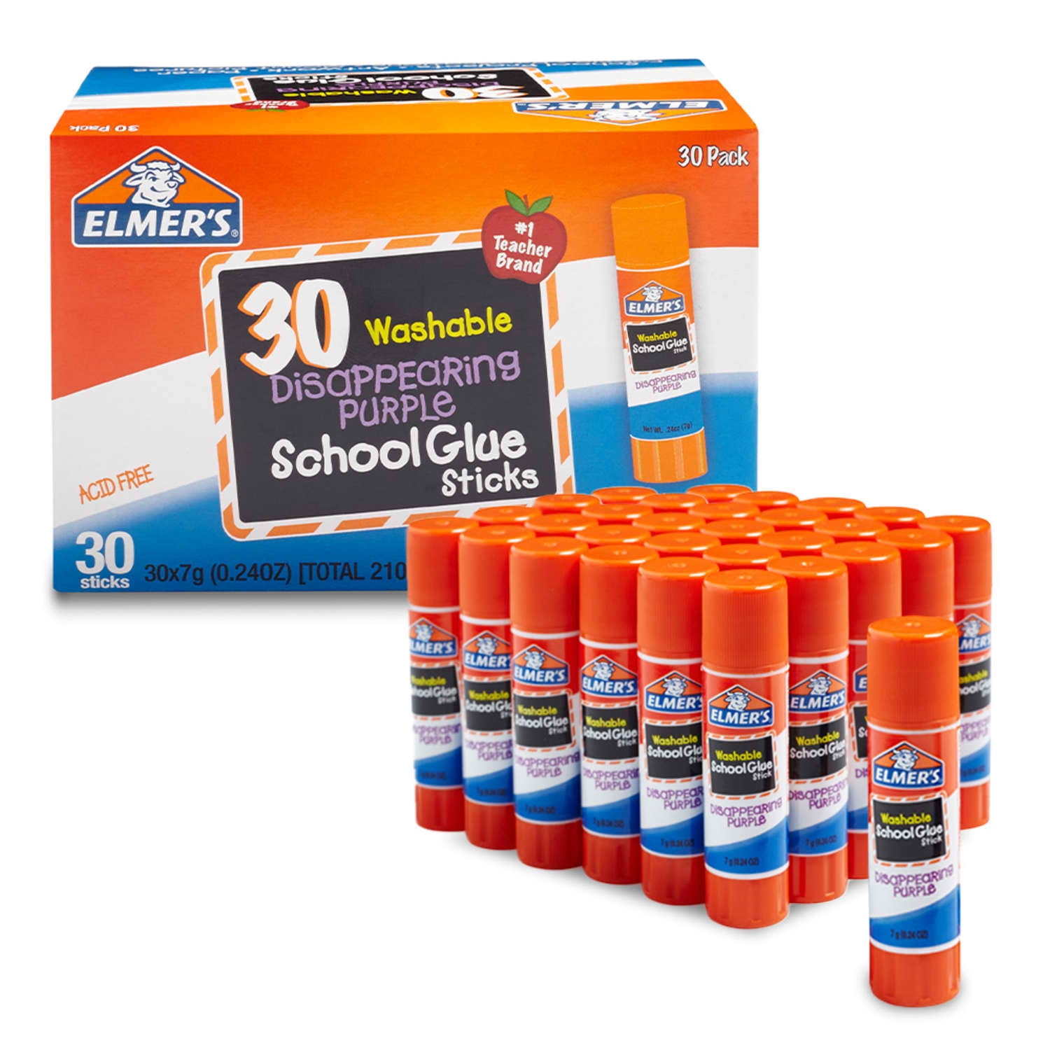 Elmer's Disappearing Purple School Glue Sticks, Washable Adhesive for Crafts and Projects (Purple, 30 Count, 0.24 oz per stick) fkvao