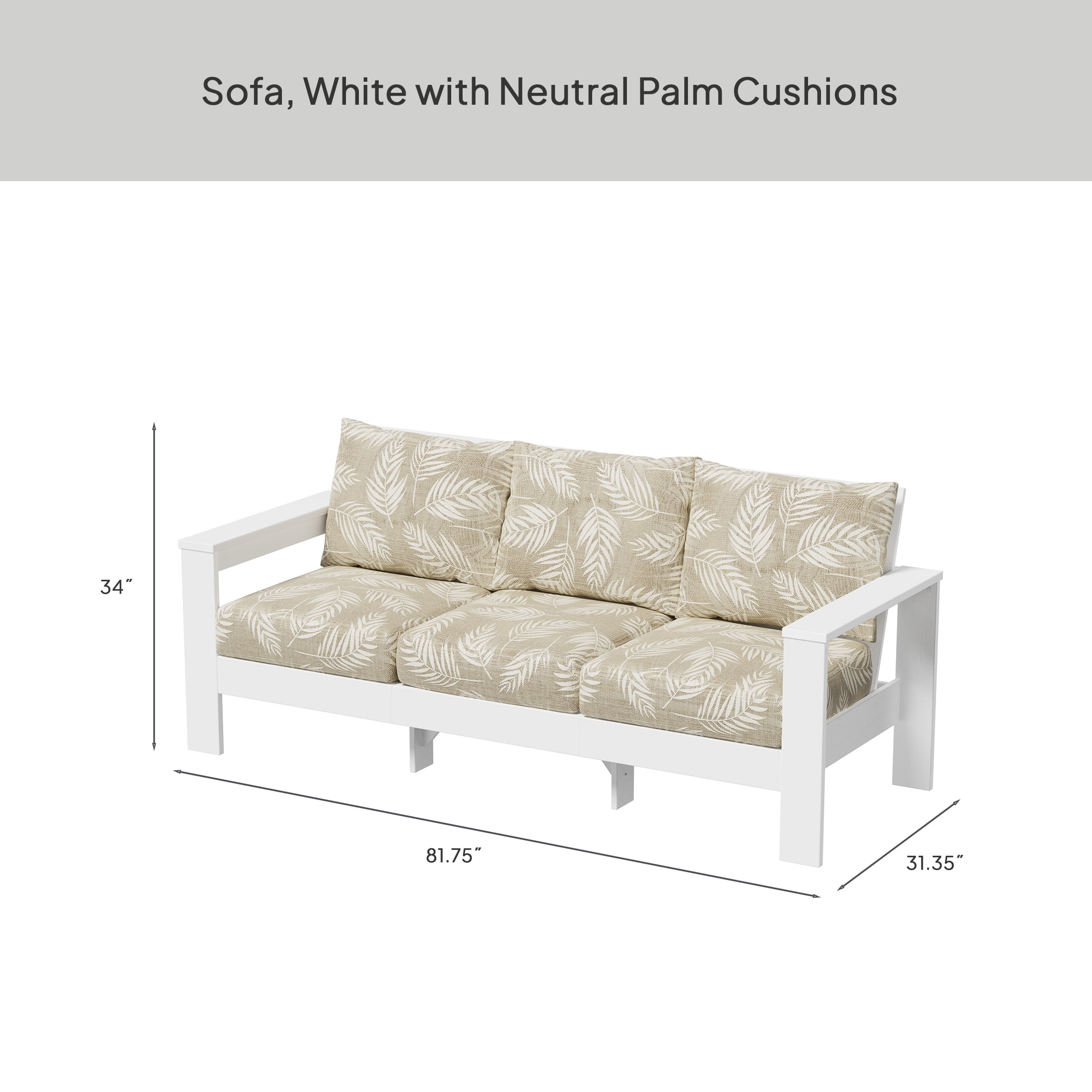 Better Homes & Gardens Ezra Outdoor HDPE Sofa (White, 81.75 in W x 31.35 in D x 34 in H) jimex