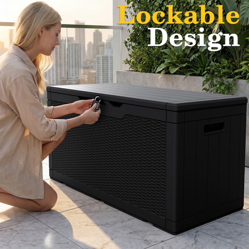 Homall 100 Gallon Outdoor Patio Deck Storage Box, Weather-Resistant Resin Organizer (Black, 100 Gallon) lwgs3