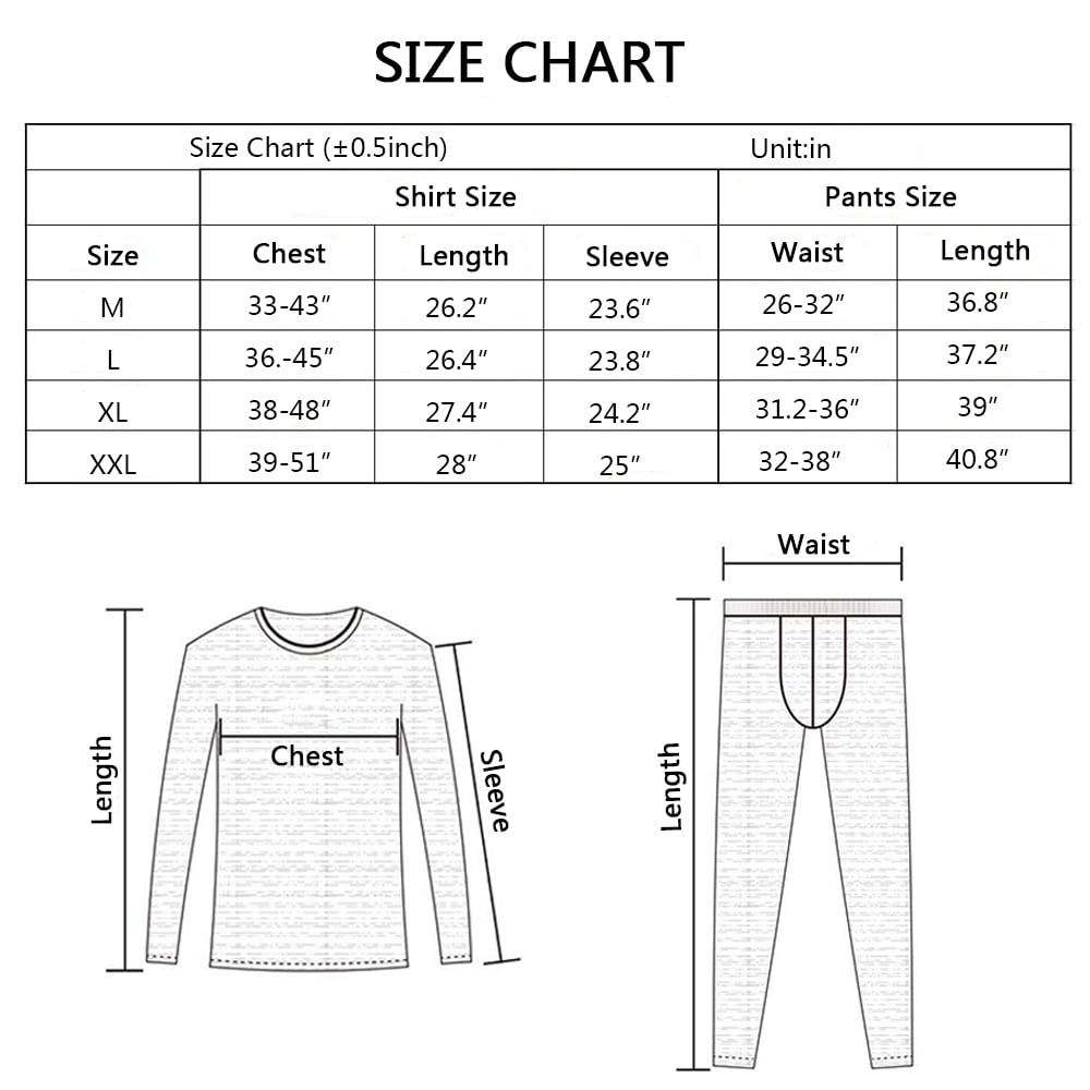 HEROBIKER Men's Winter Thermal Underwear Set Fleece Lined Base Layer (Black, Plus Size) 9mj7r