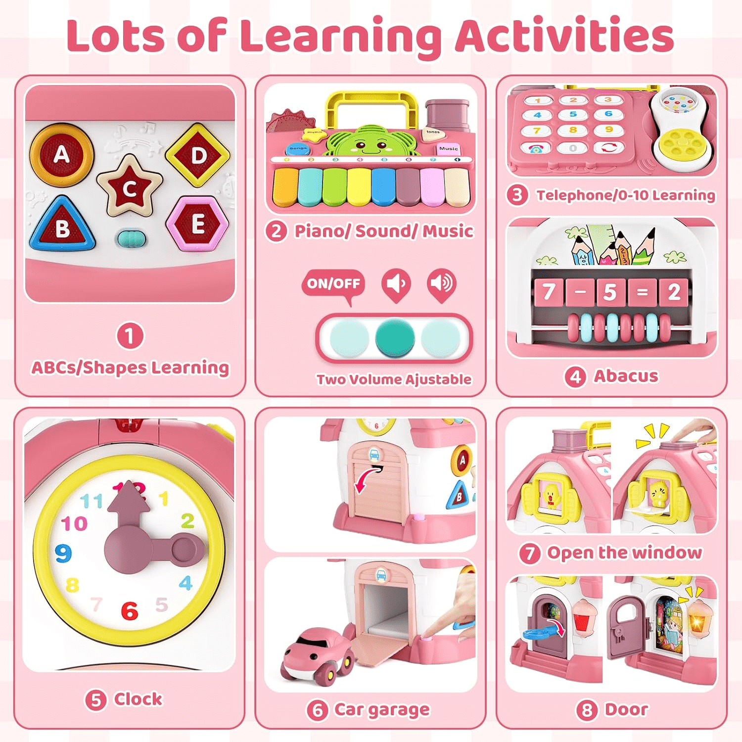 RORONOVA Montessori Activity Cube, 8-in-1 Educational Learning Toy with Music and Lights for Toddlers (Pink, 12 in x 10 in x 10 in) mvael