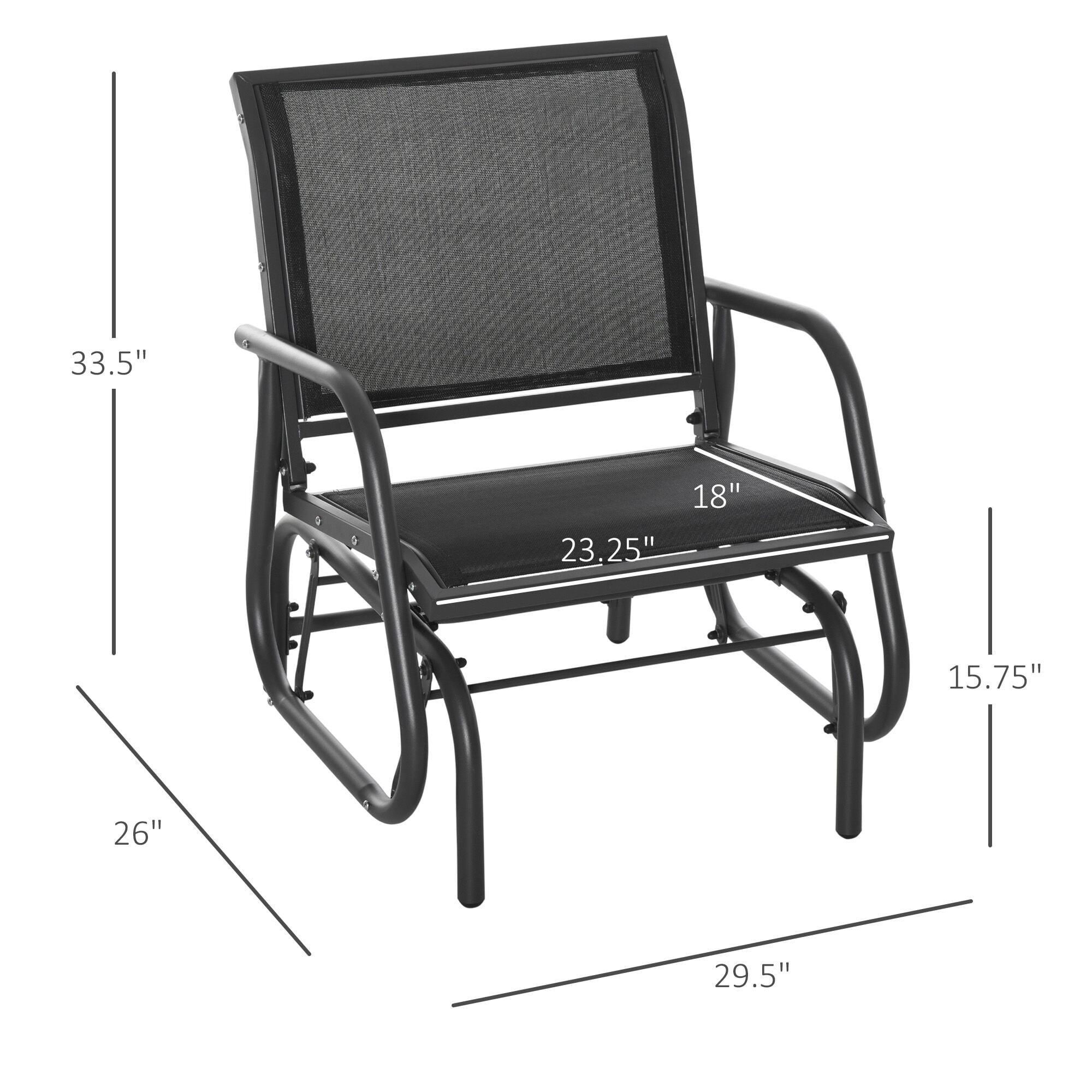 AURAVISTA Porch Glider Chair, Outdoor Metal Rocking Swing with Breathable Mesh Fabric (Black, 29.5 in W x 26 in D x 33.5 in H) hg5au