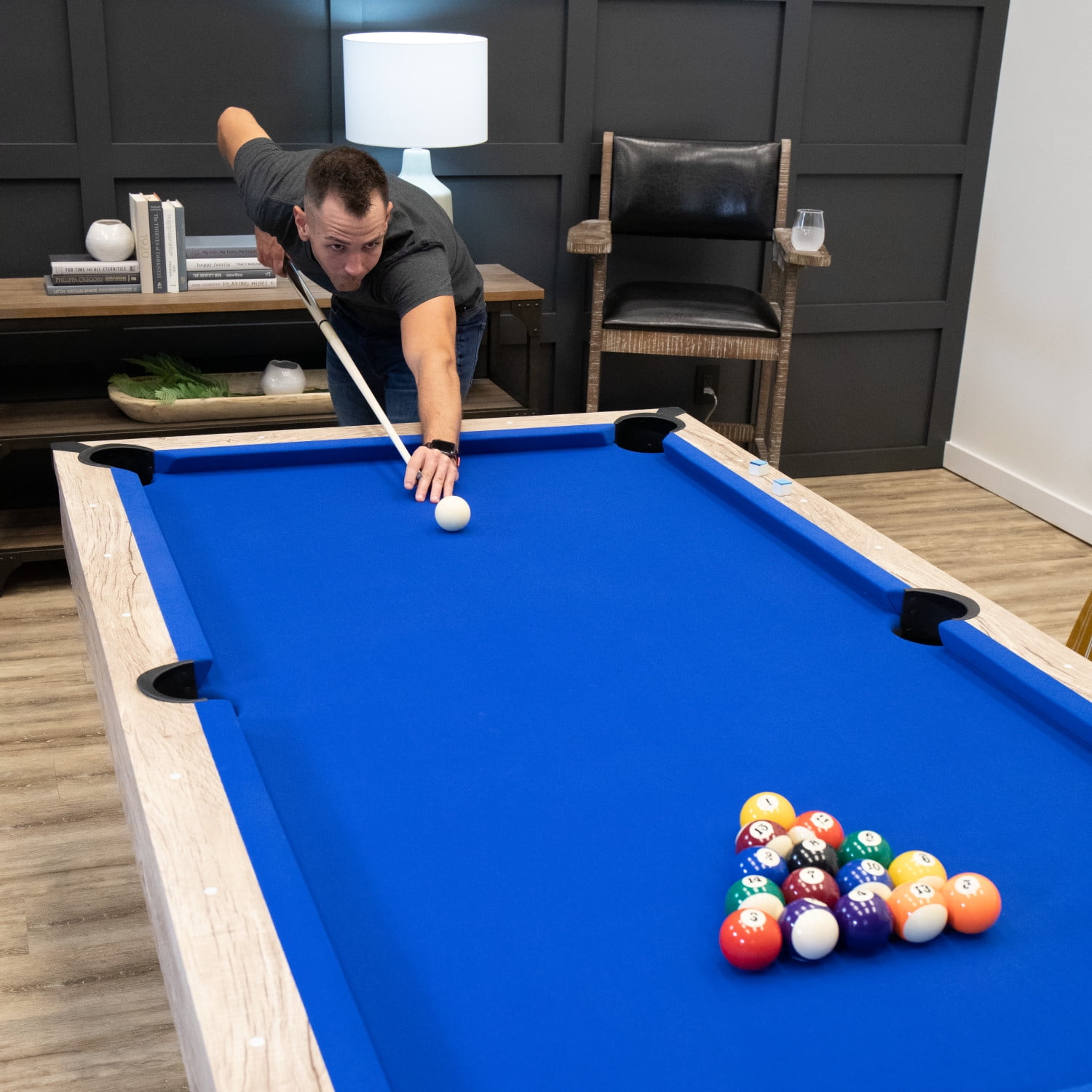 American Legend Kirkwood 84 in Billiard Table with Rustic Blond Finish and Royal Blue Cloth (84 in) kfsxd