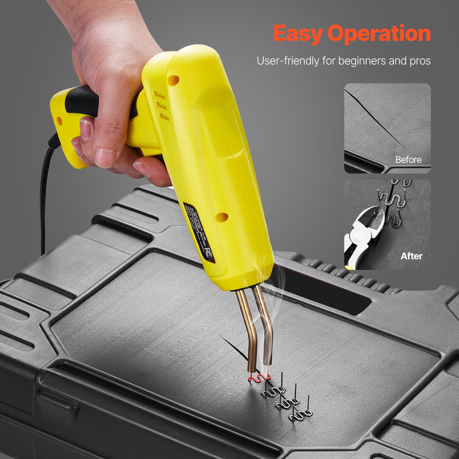 KFFKFF Plastic Welding Kit, 220W Hot Staple Welder Gun with 1200 Staples & 76 Welding Rods (Yellow, 1276 Piece Set) gyxee