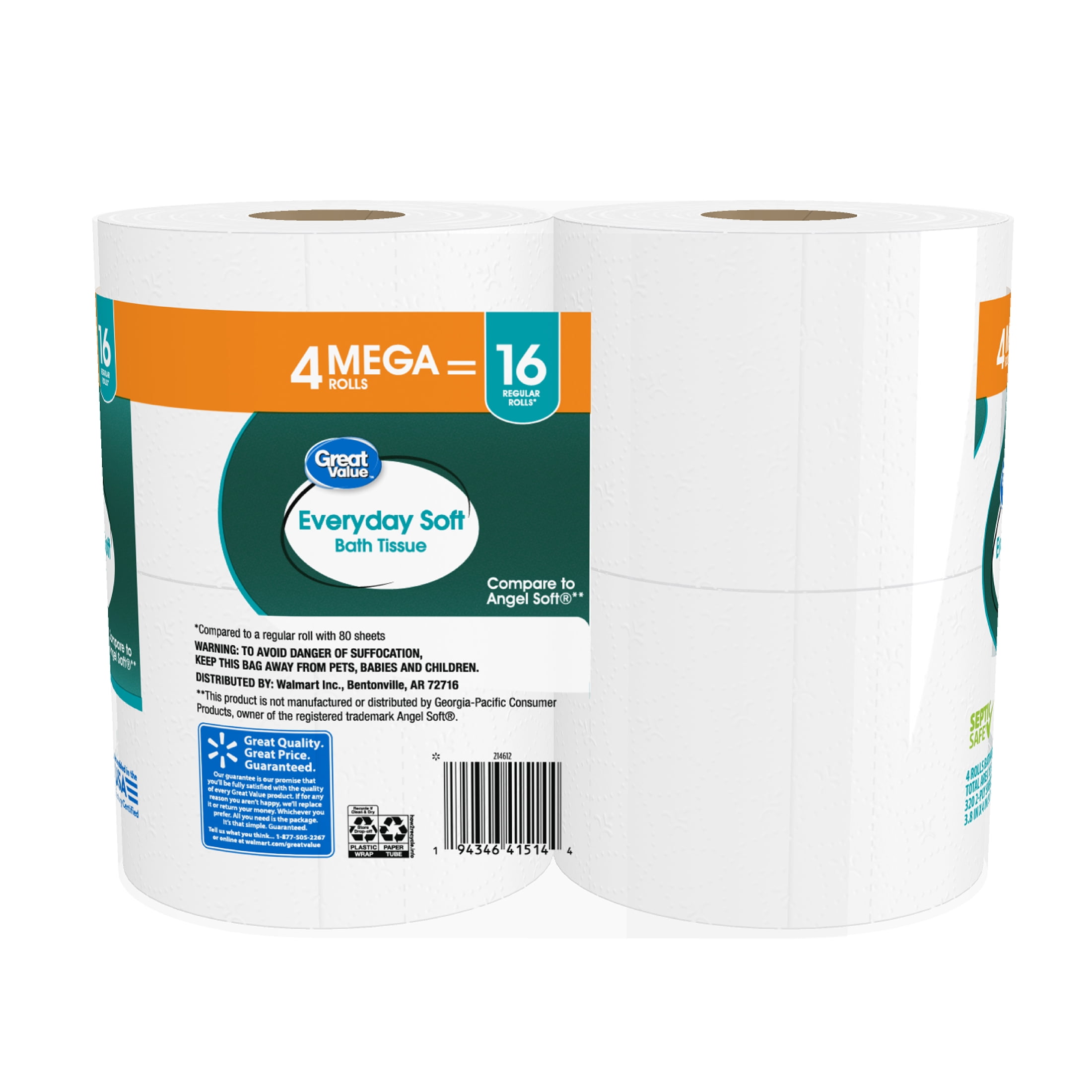 Great Value Everyday Soft Bath Tissue, 2-Ply Mega Rolls (12 Pack, 48 Total Rolls) fd47m - Image 5