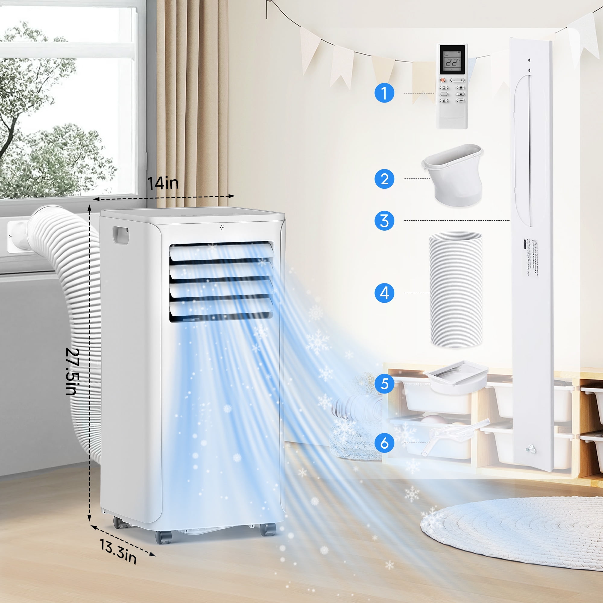 Tolsprint Portable Air Conditioner, 3-in-1 Cooling Dehumidifier and Fan with Remote Control (White, 8500 BTU) s4wlx