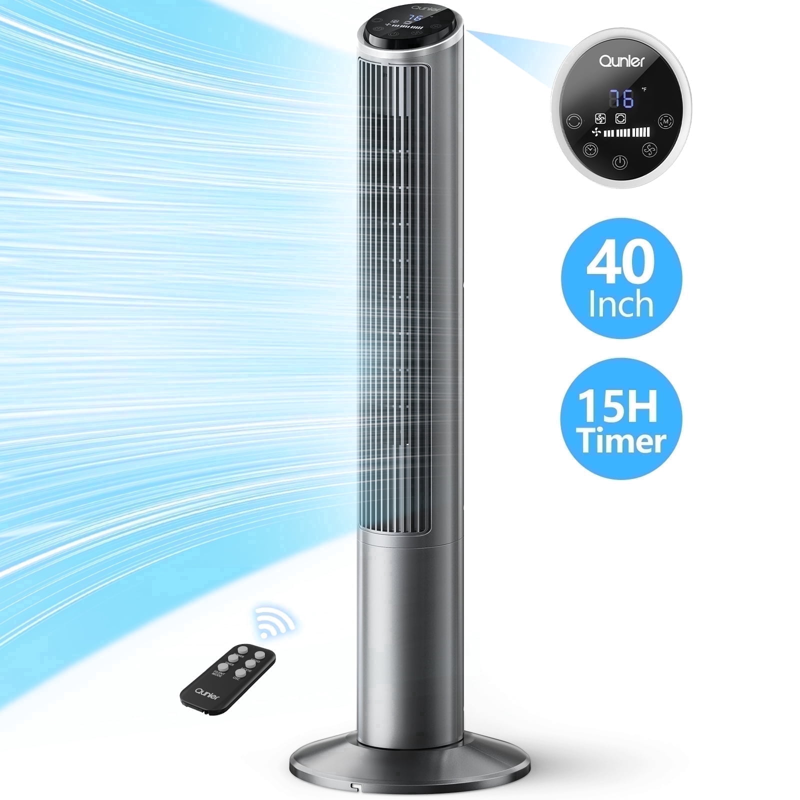 Qunler 40 in Oscillating Tower Fan with Remote Control, Ultra-Quiet Cooling Fan for Home and Office (Gray, 40 in) 6dgox