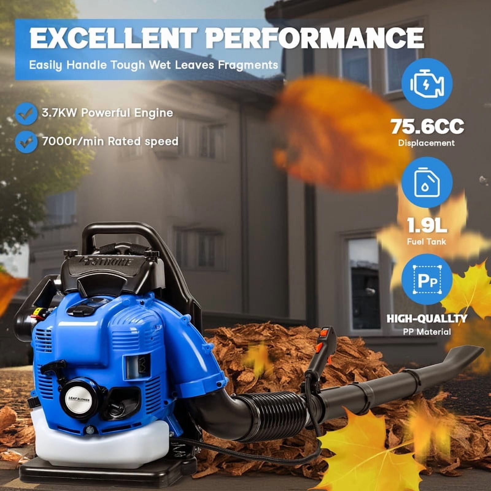WETS Gas Powered Backpack Leaf Blower, 75.6cc 4-Cycle Engine, 900 CFM High-Velocity Airflow (Blue, 1 Unit) s9cvr