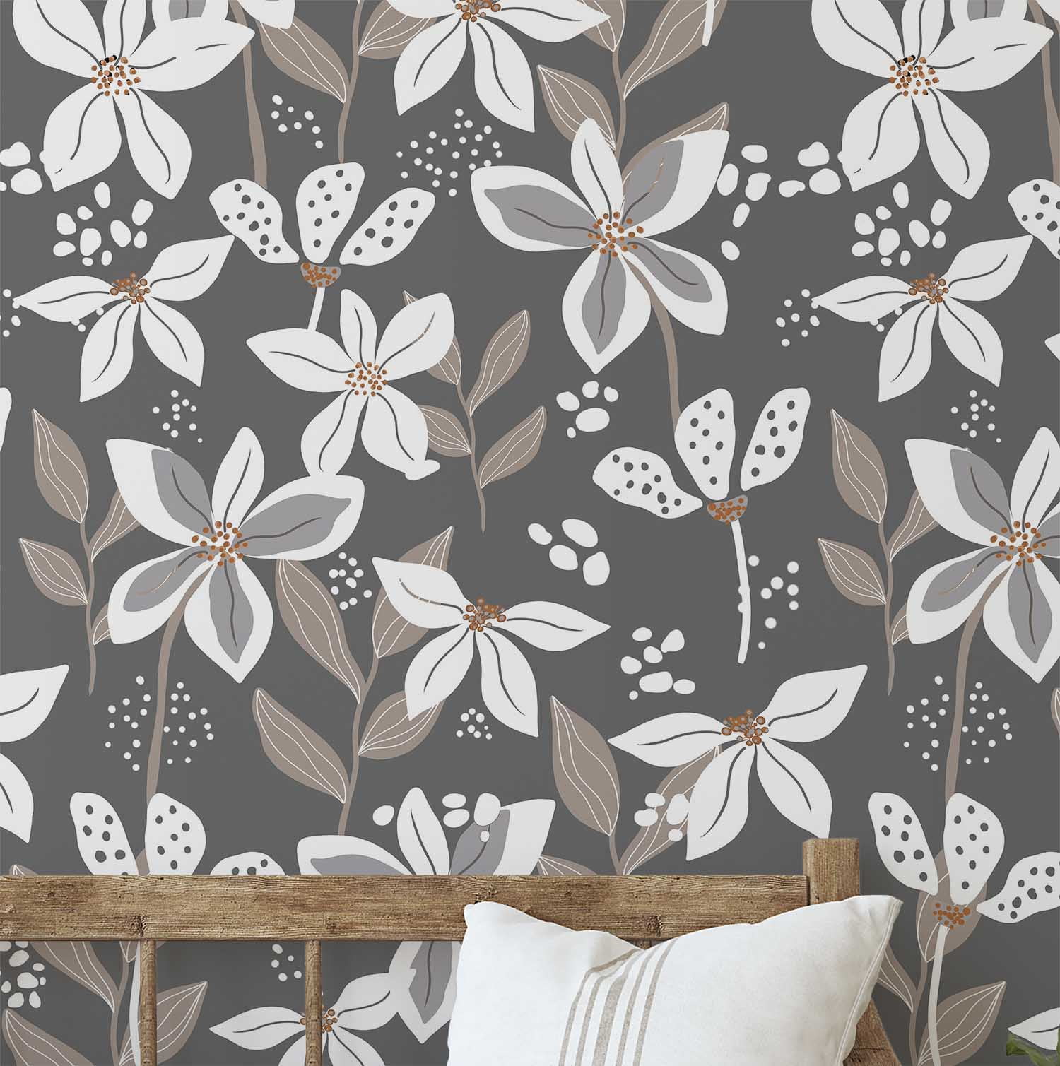 S4Sassy Peel and Stick Wallpaper, Removable Golden Petals Wall Mural for Home Decor (Gray, 25 in x 360 in) g613w