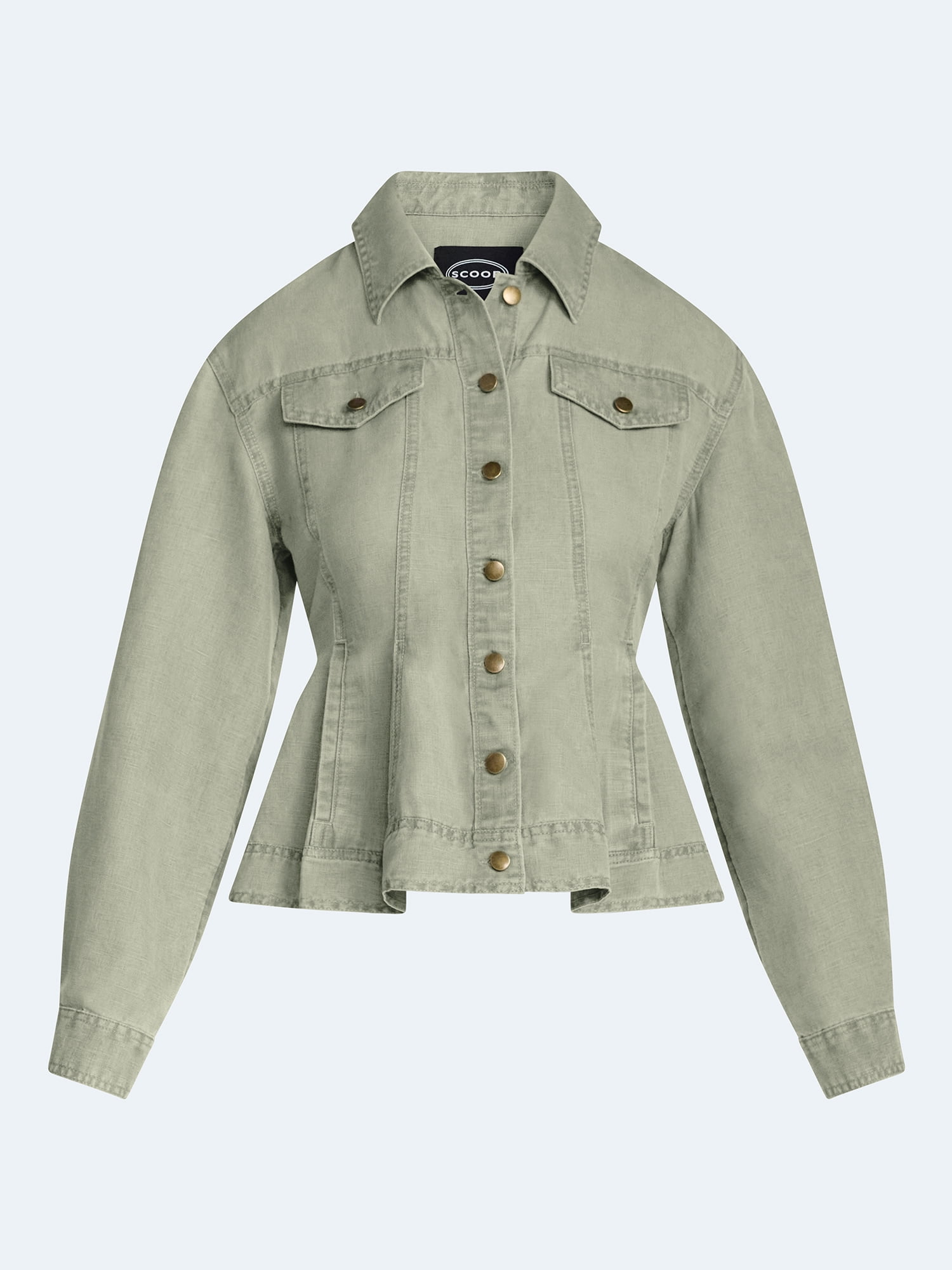 Scoop Women's Peplum Trucker Jacket, Relaxed Fit Button-Down Utility Outerwear (XS) uq02f