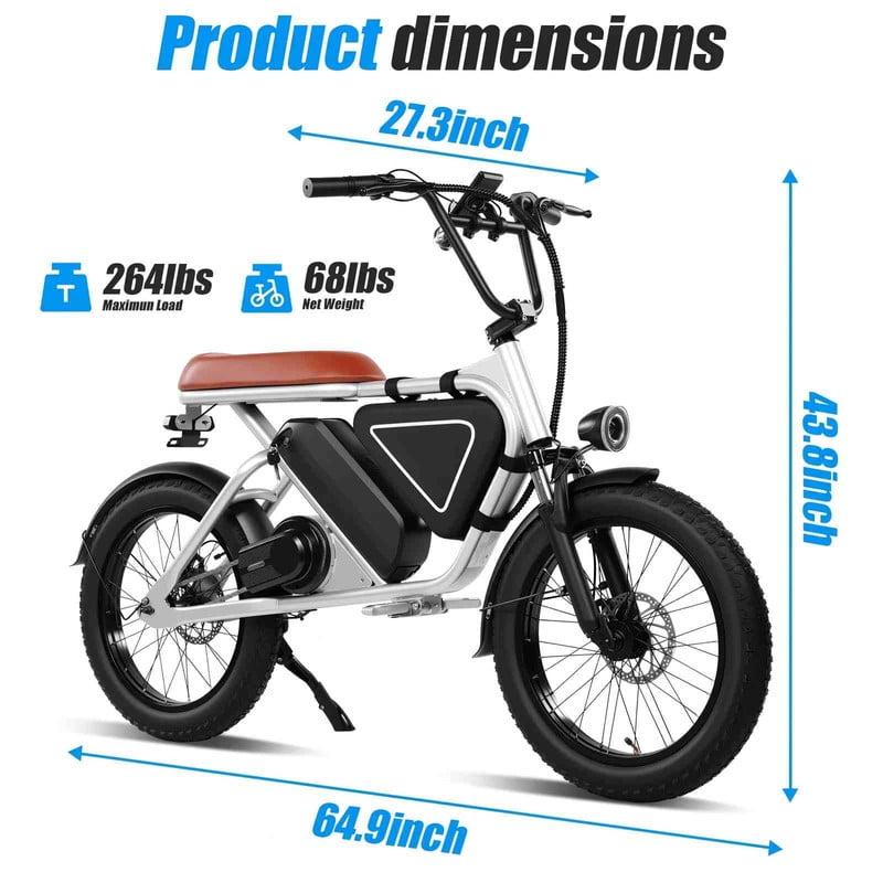 Pamila E3 Electric Dirt Bike, 1000W Mid-Drive Motor, All-Terrain Fat Tire E-Bike (White, 20 in) 5zojb