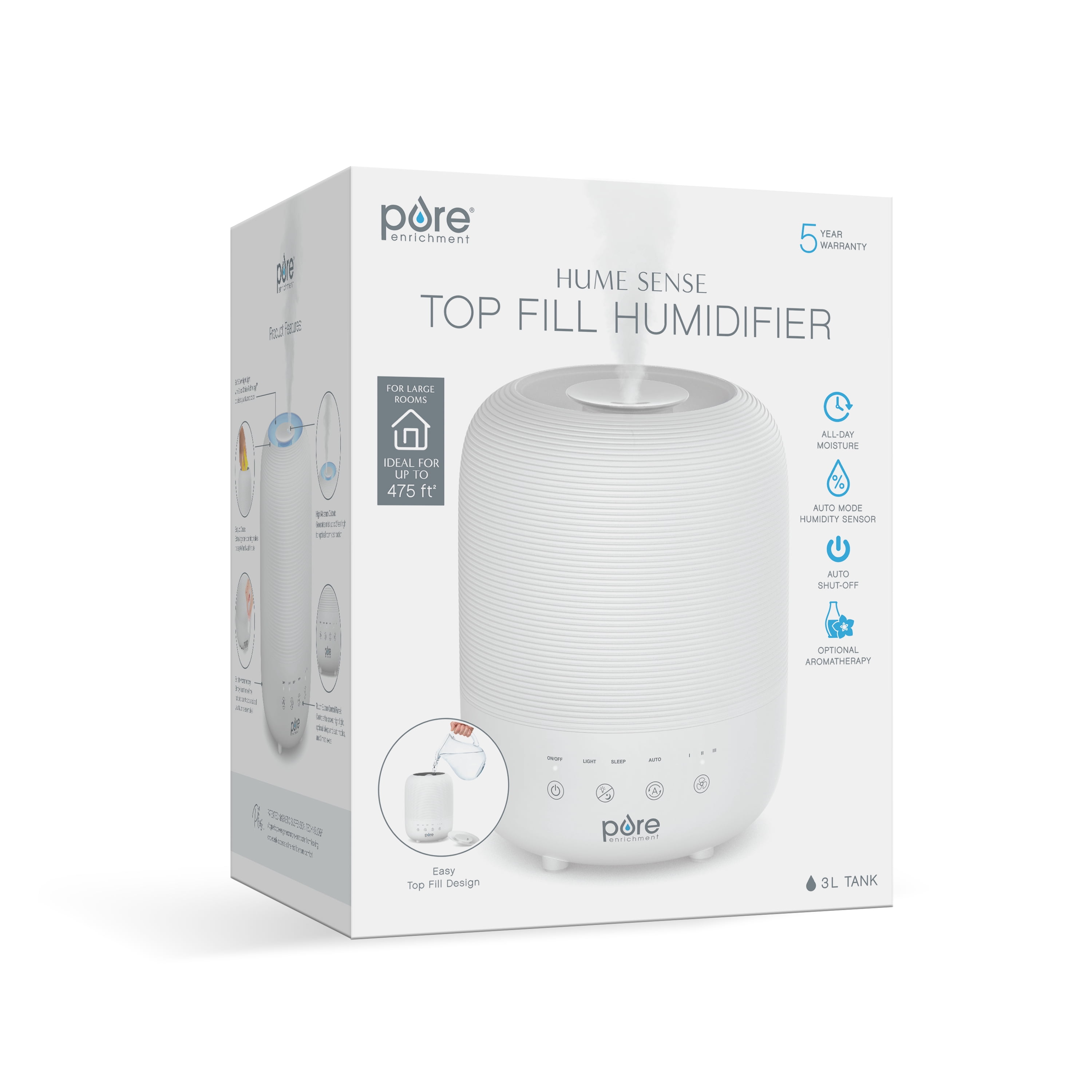 Pure Enrichment HUME Sense Top Fill Humidifier with Aromatherapy Tray and Night Light (White, 101.4 fl oz) buo9w