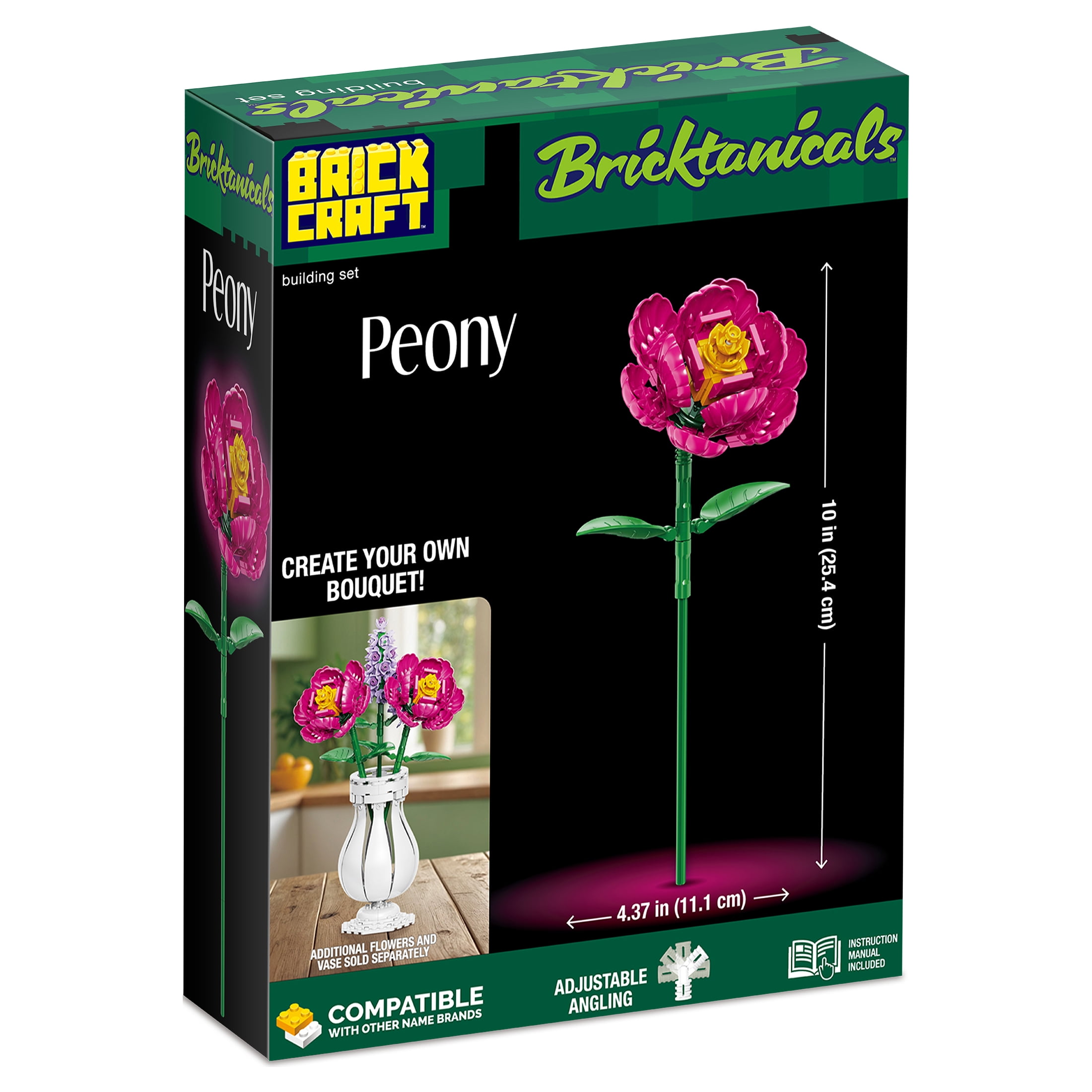 Brickcraft Bricktanicals Peony Flower Building Set (Floral Display Model, 1 Set) 6e005