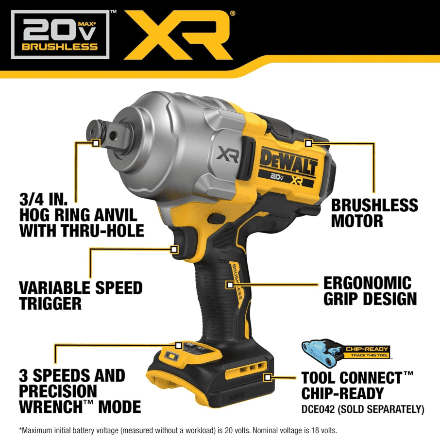 DEWALT 20V MAX XR Brushless Cordless High Torque Impact Wrench (3/4 in, Tool Only) nrsoh
