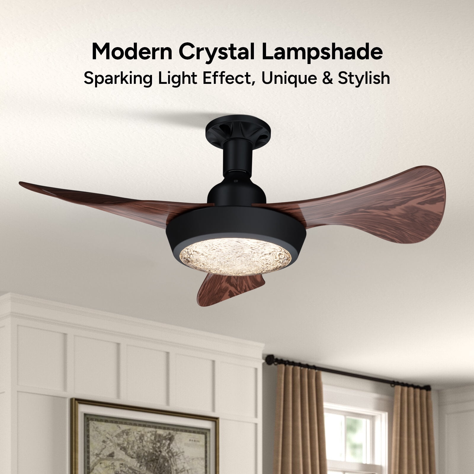 Faryuan 25 in Modern Ceiling Fan with Light and Remote, Walnut Finish Blades, 3-Color Temperature LED (25 in) tx255