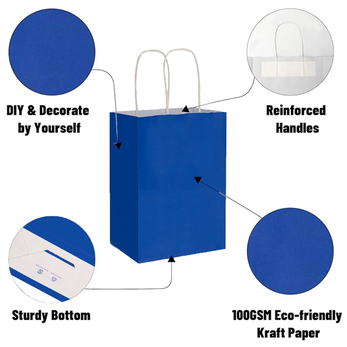 Generic Kraft Paper Gift Bags with Handles for Party Favors and Retail (Royal Blue, 30 Pack, 6.3x3.15x8 in) dxgf5