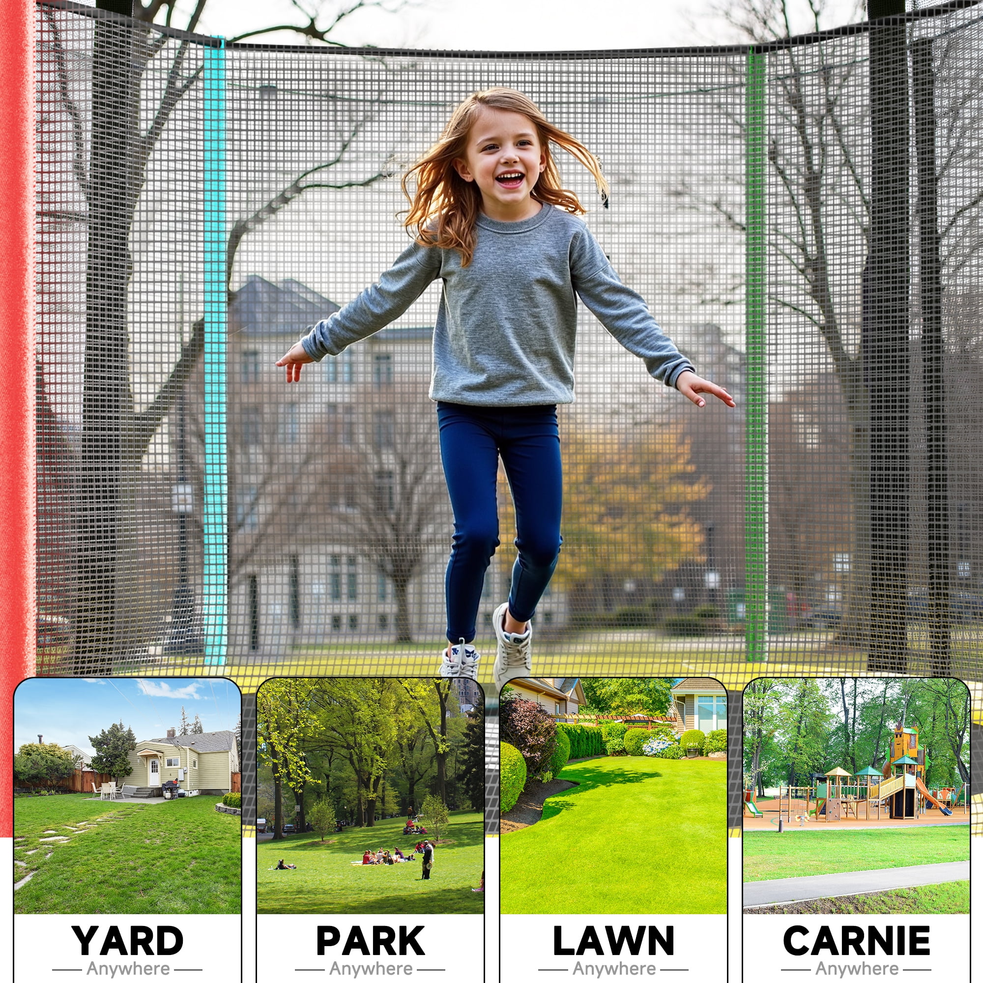 SKOK 8ft Backyard Trampoline with Safety Enclosure Net and Ladder (Colorful, 400 lb Capacity) bmf70