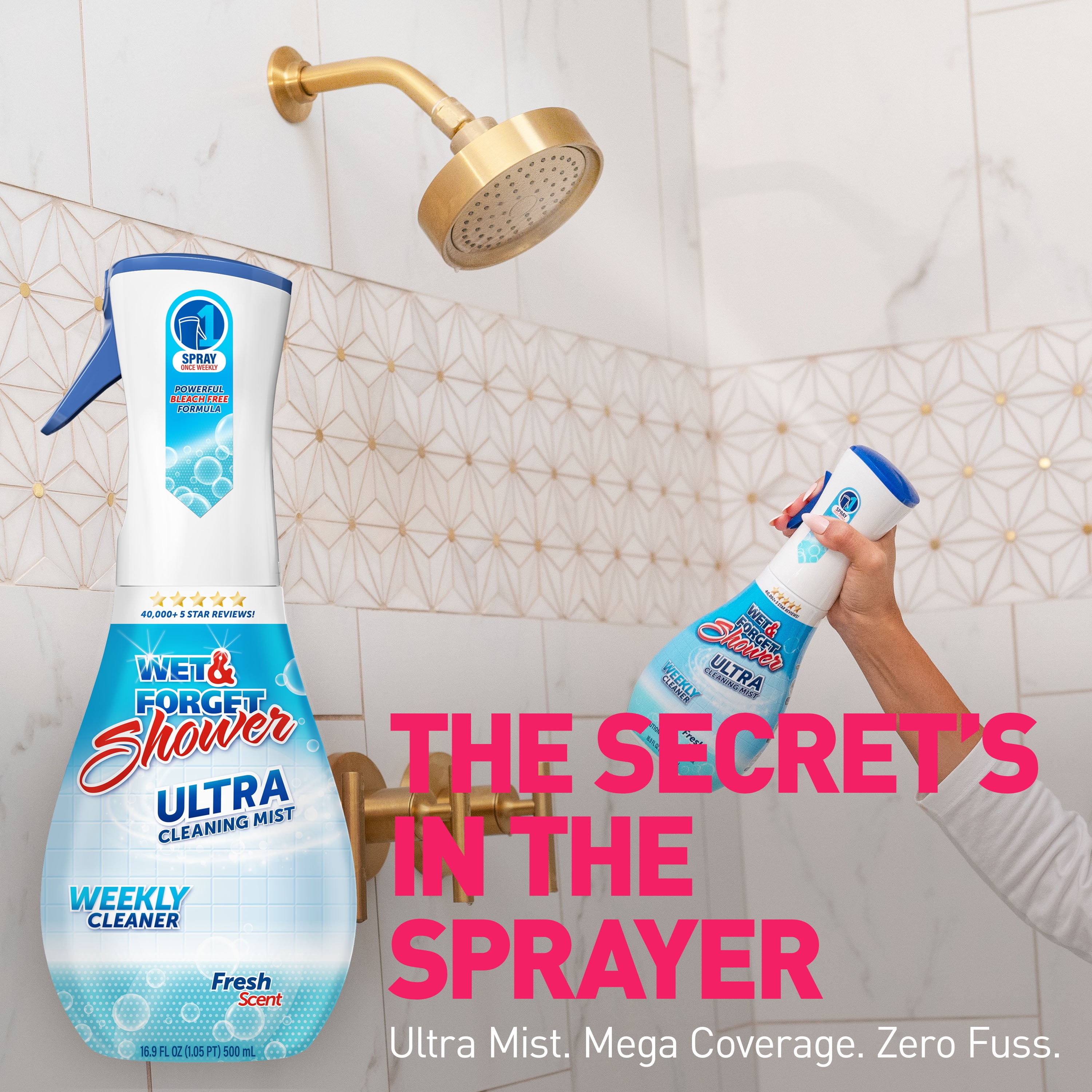 Wet & Forget Shower Ultra Cleaning Mist, Weekly Bathroom Surface Cleaner (Fresh Scent, 16.9 fl oz) puydb